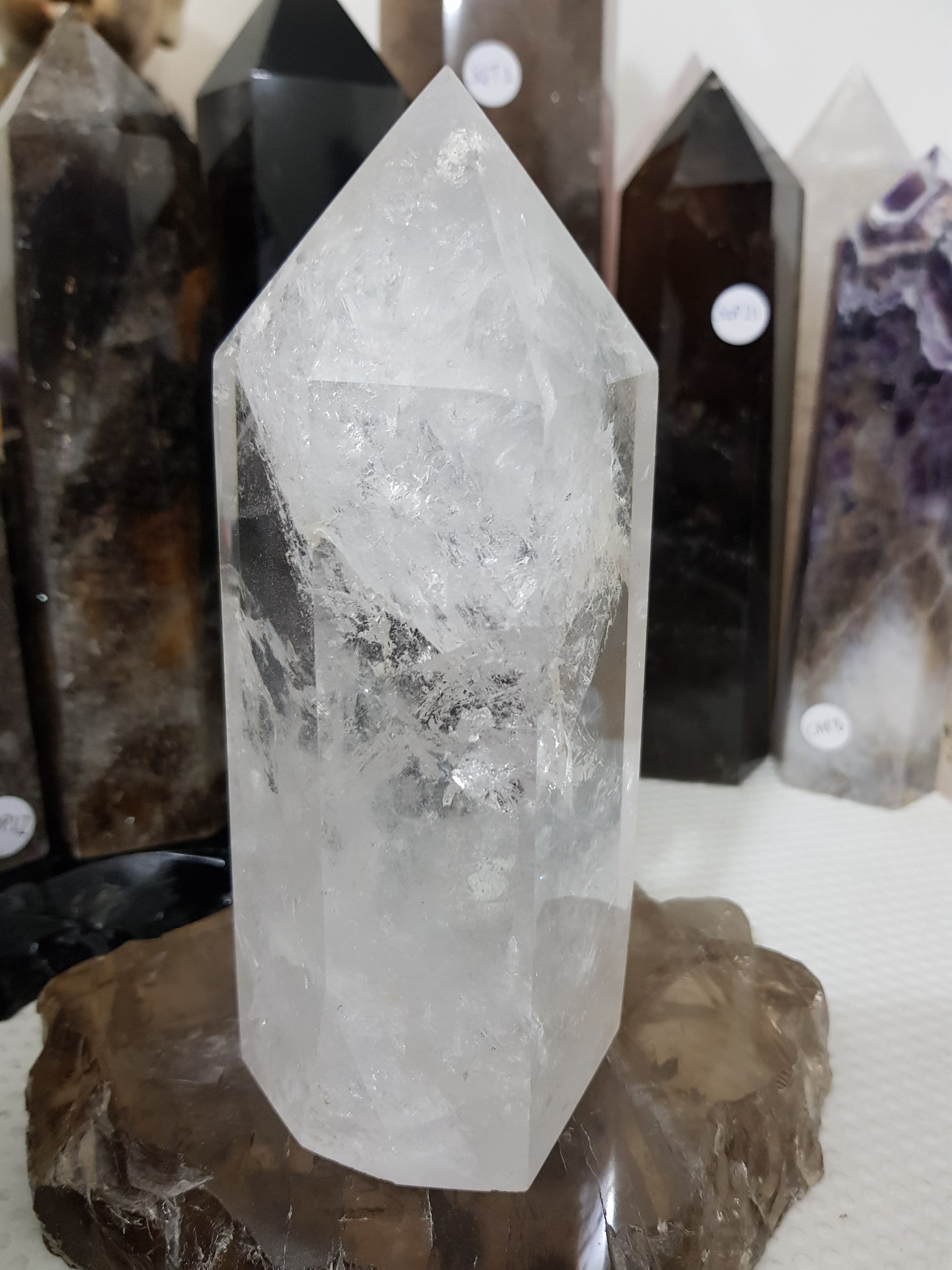 Polished Brazilian Clear quartz crystal point tower 16cm