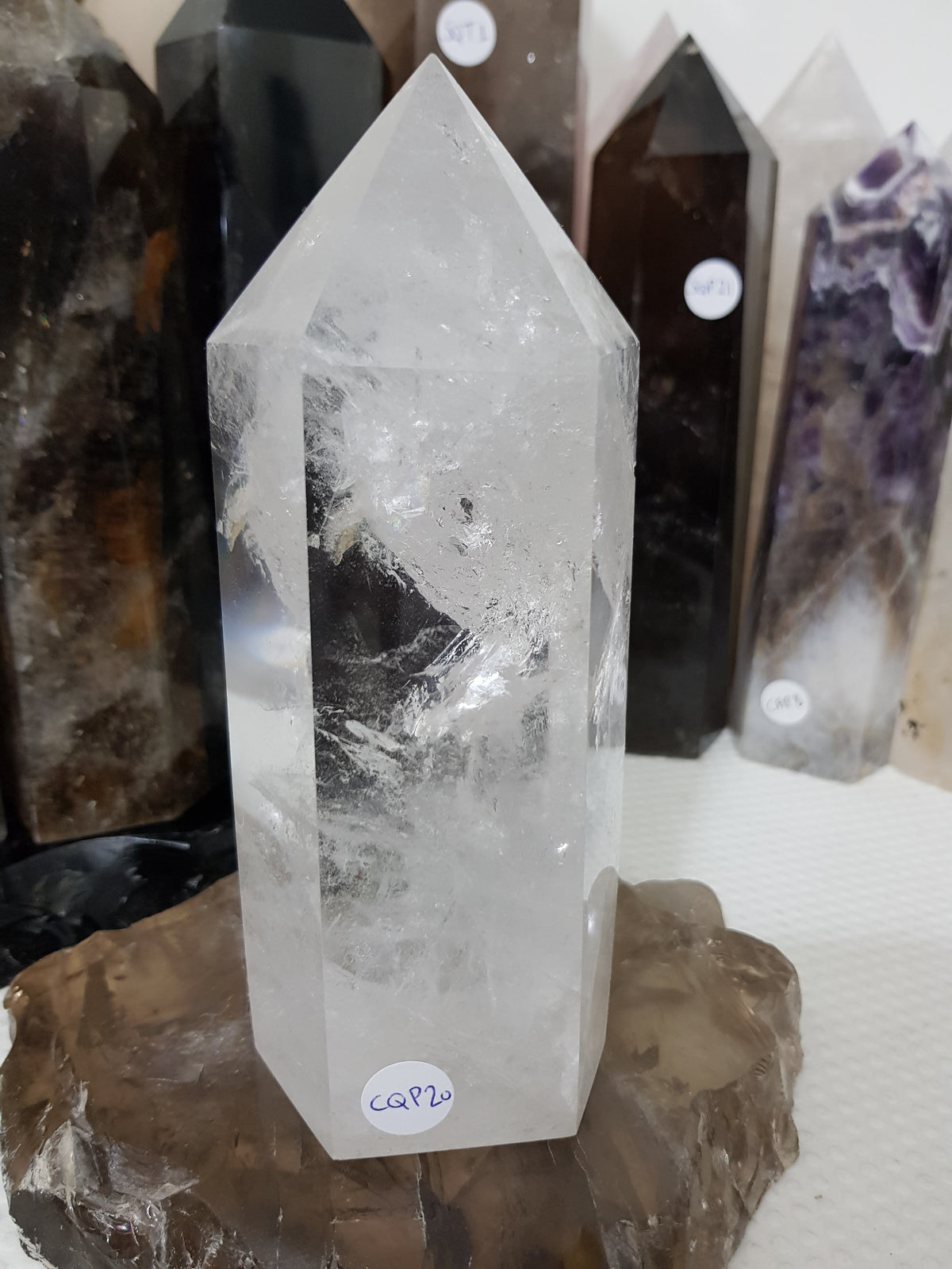 Polished Brazilian Clear quartz crystal point tower 16cm