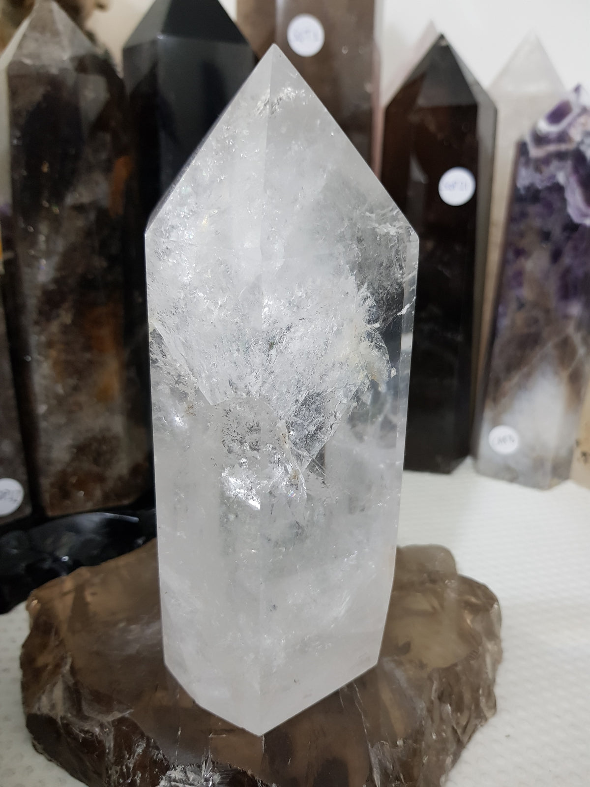 Polished Brazilian Clear quartz crystal point tower 16cm