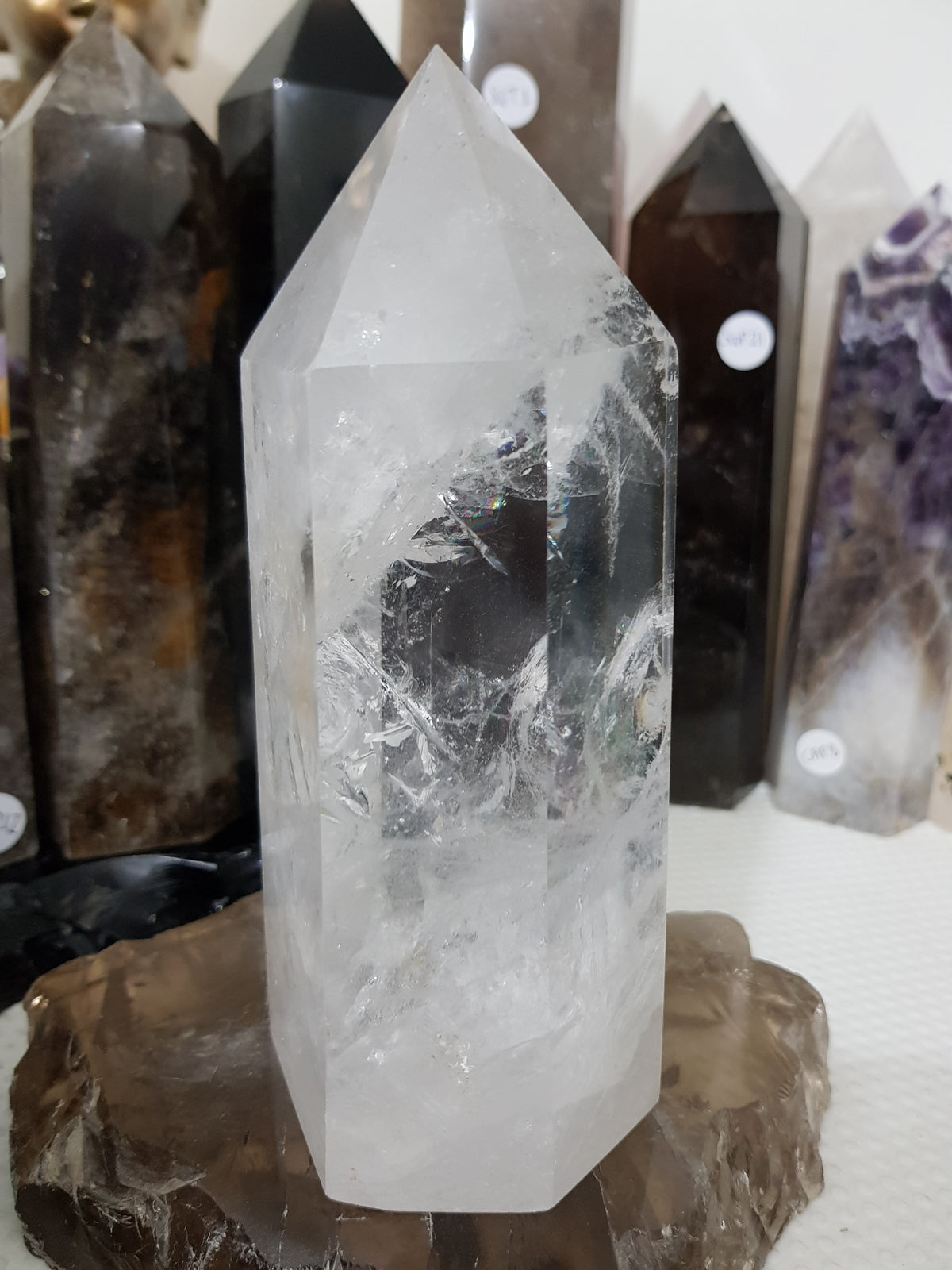 Polished Brazilian Clear quartz crystal point tower 16cm