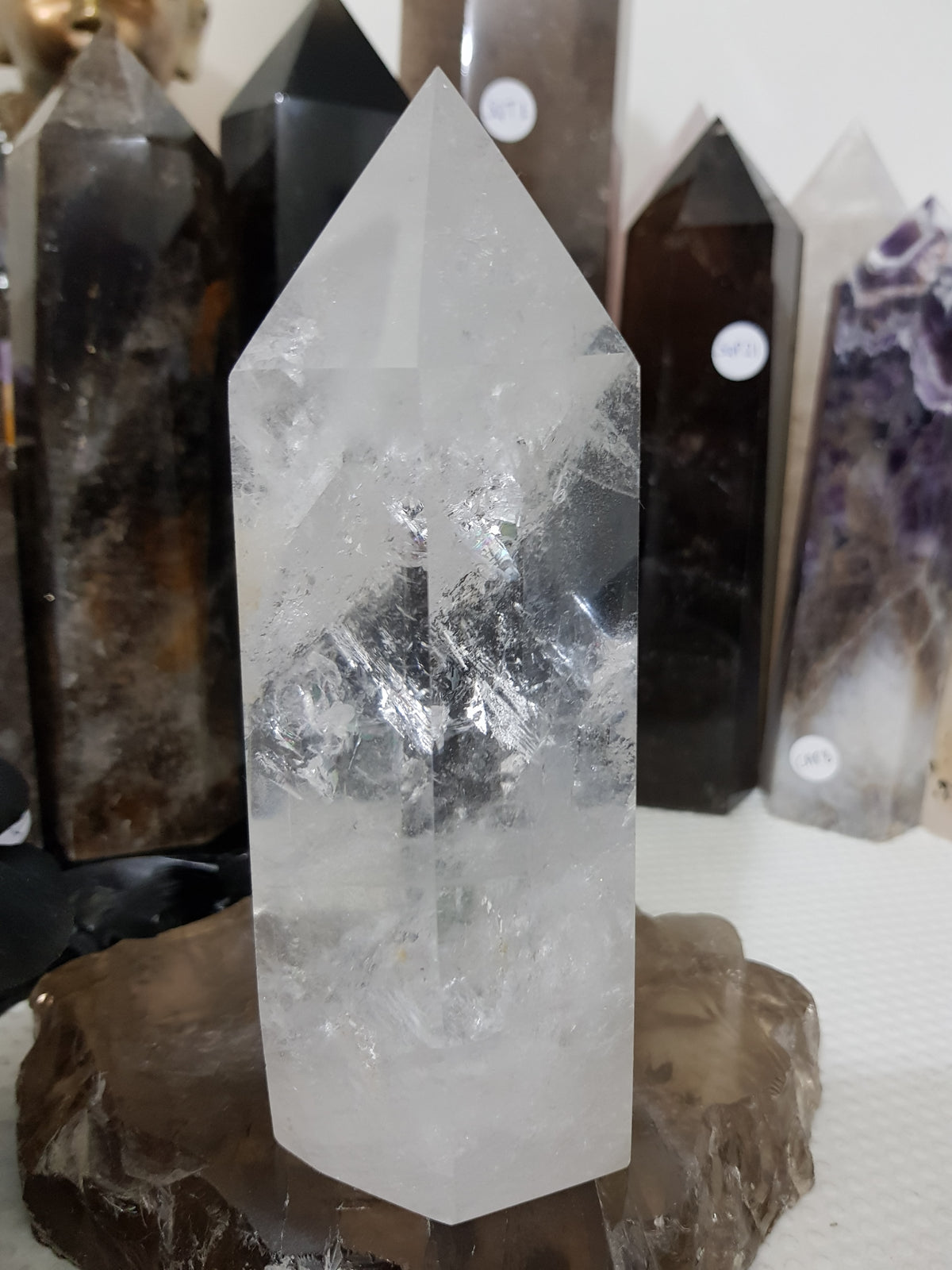 Polished Brazilian Clear quartz crystal point tower 16cm