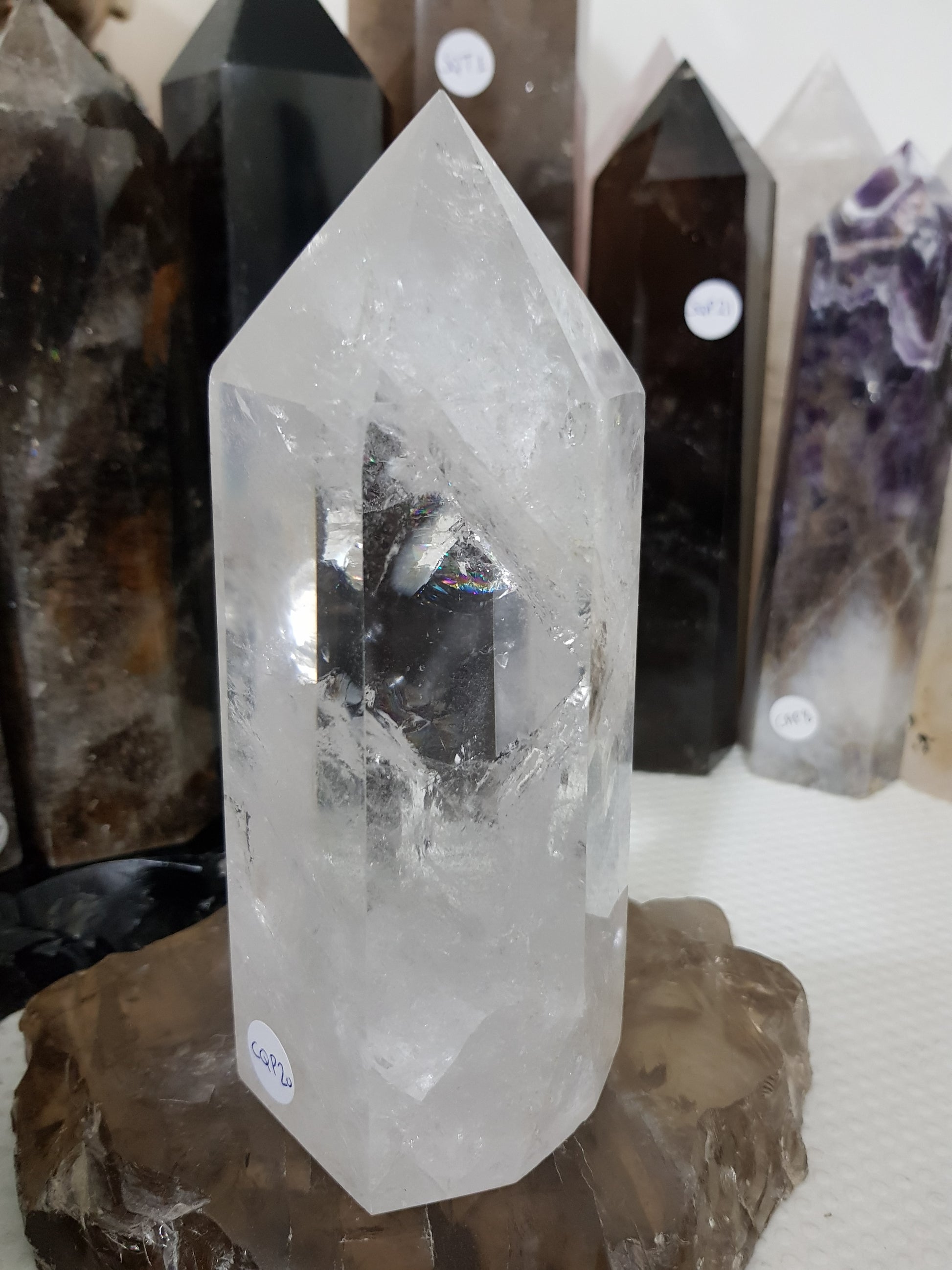 Polished Brazilian Clear quartz crystal point tower 16cm