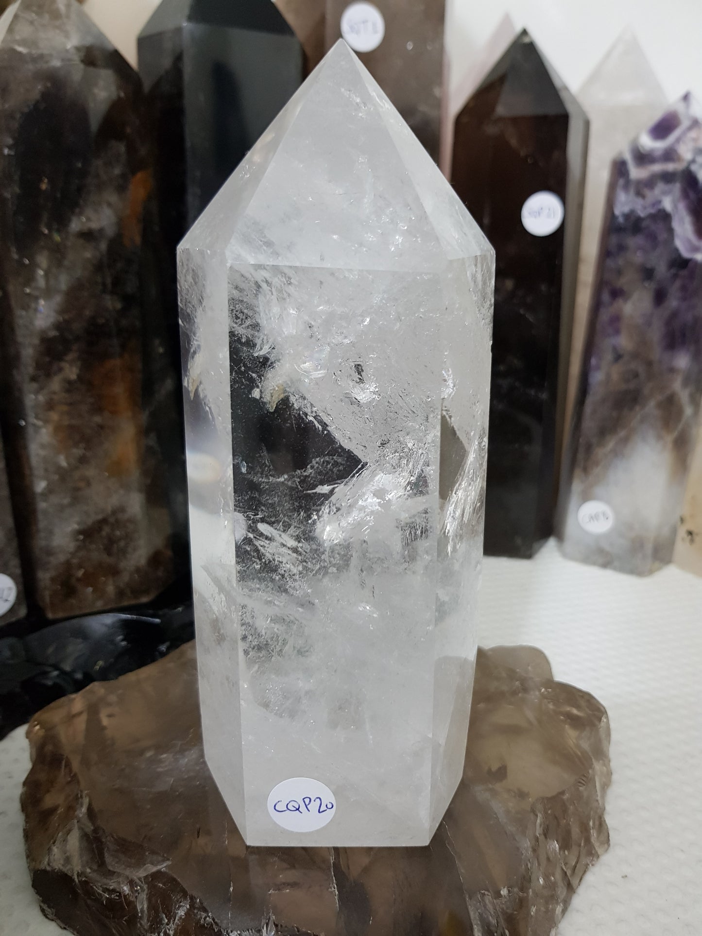 Polished Brazilian Clear quartz crystal point tower 16cm