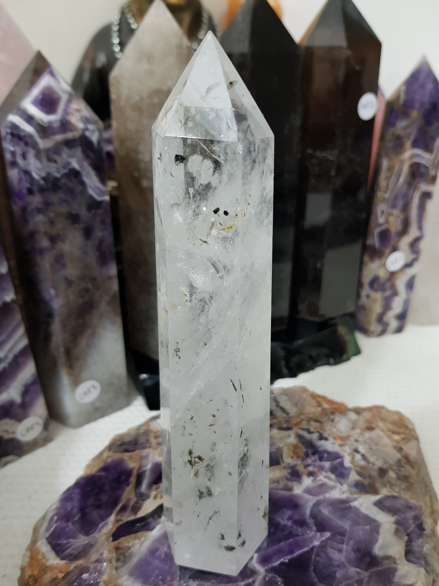 Polished Brazilian Clear quartz crystal point tower 17.5cm