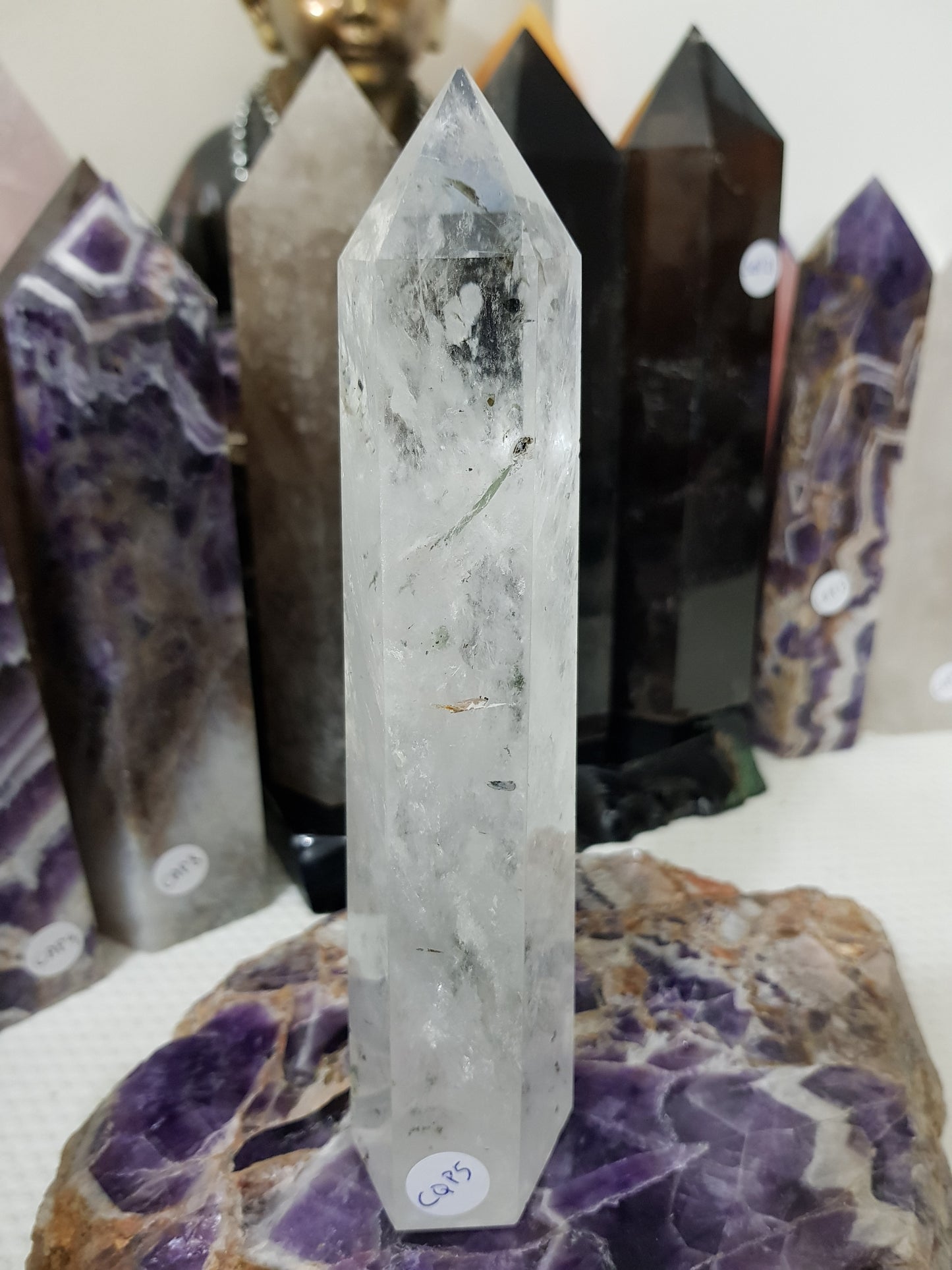 Polished Brazilian Clear quartz crystal point tower 17.5cm