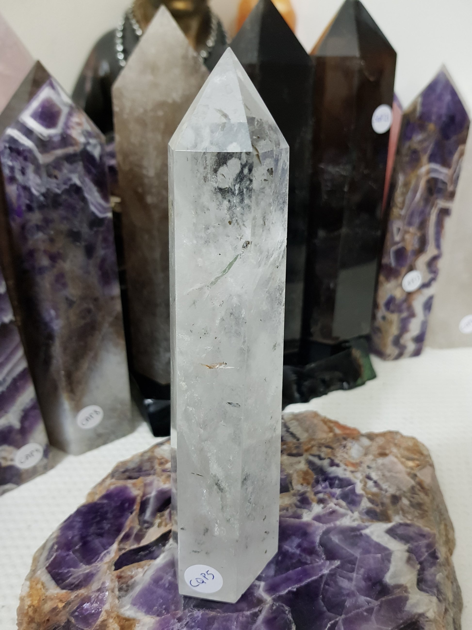 Polished Brazilian Clear quartz crystal point tower 17.5cm