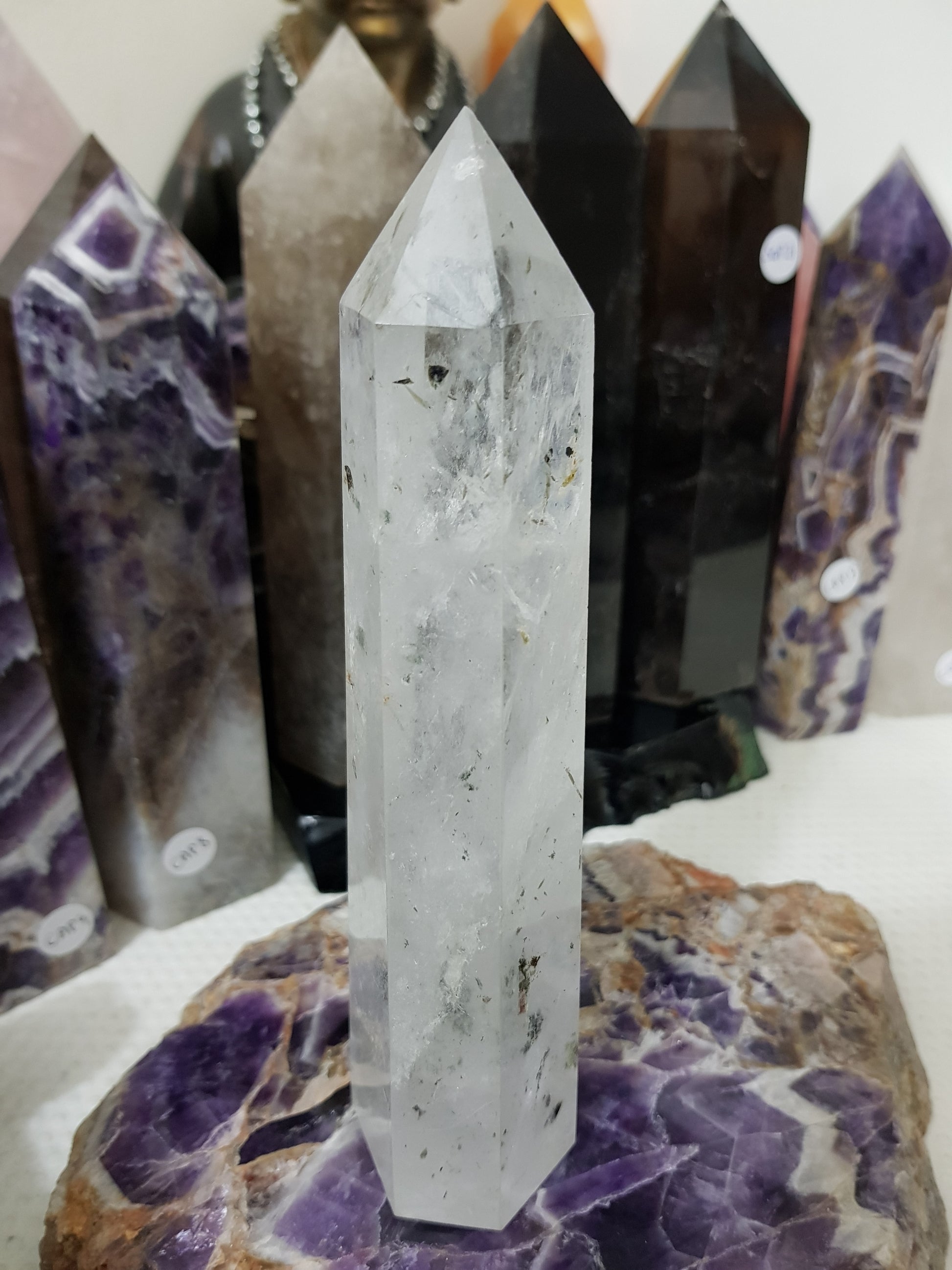 Polished Brazilian Clear quartz crystal point tower 17.5cm