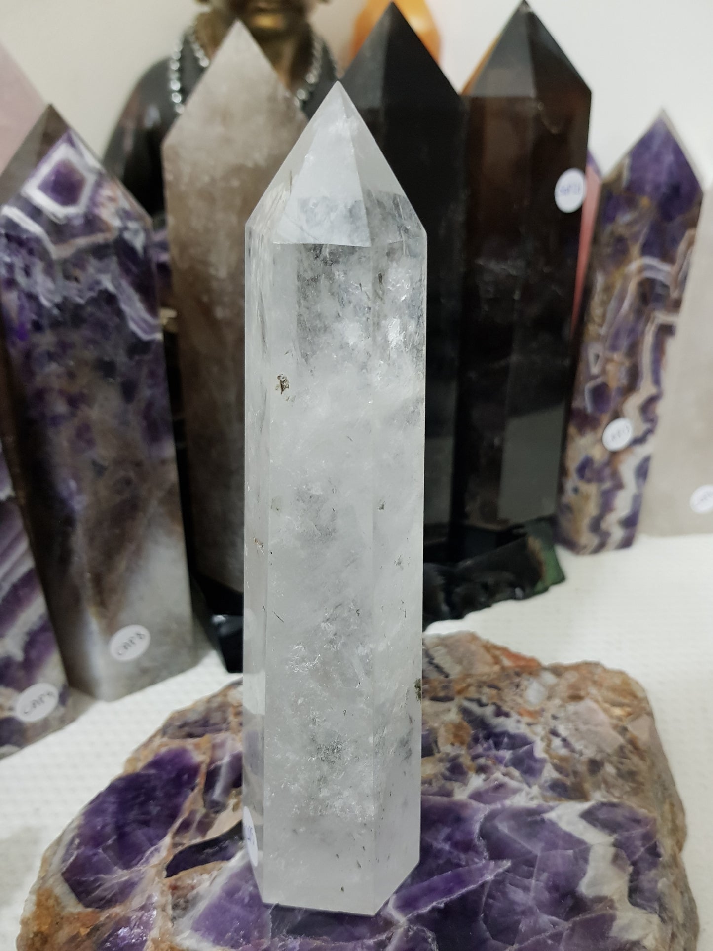 Polished Brazilian Clear quartz crystal point tower 17.5cm