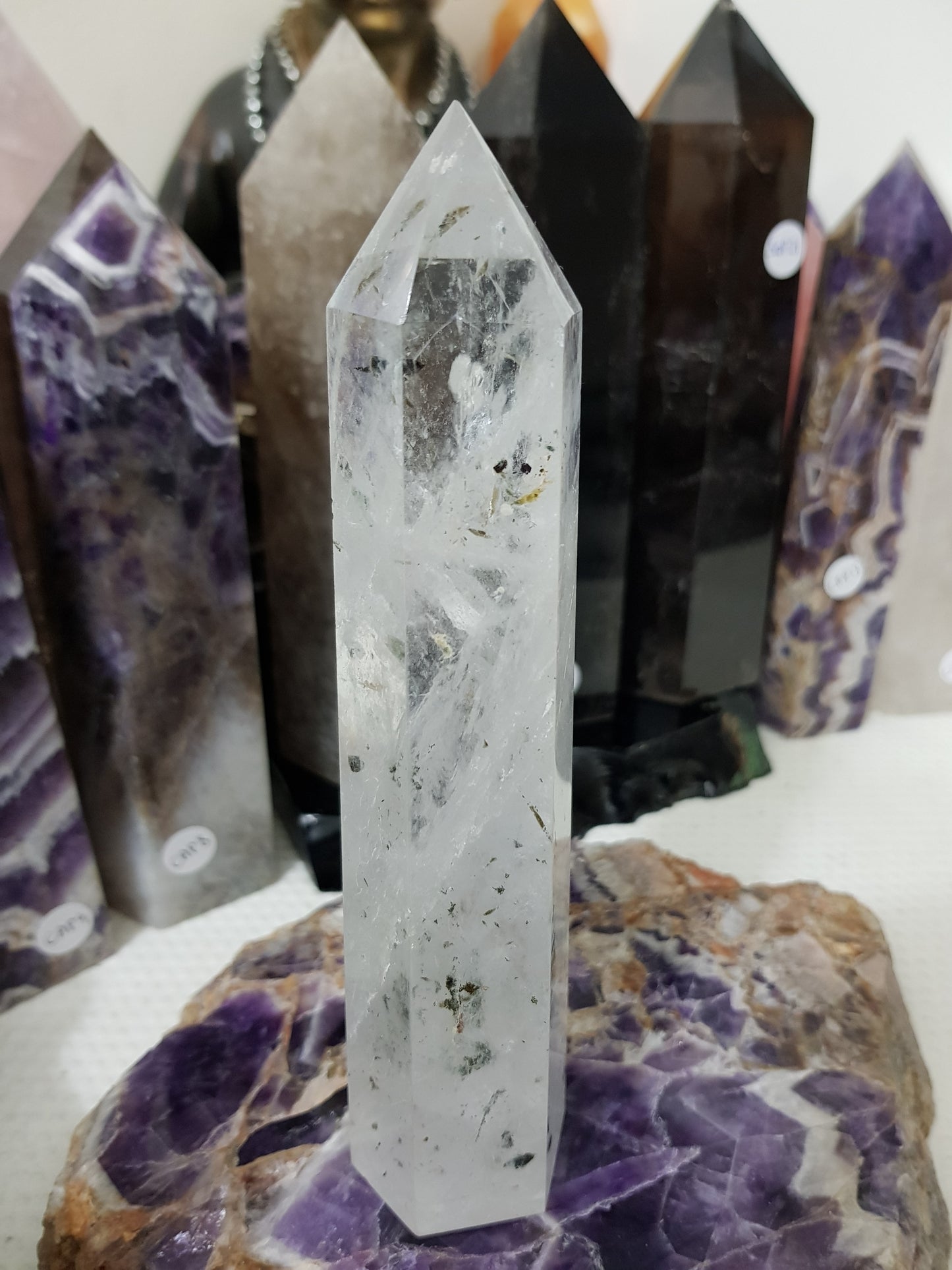 Polished Brazilian Clear quartz crystal point tower 17.5cm