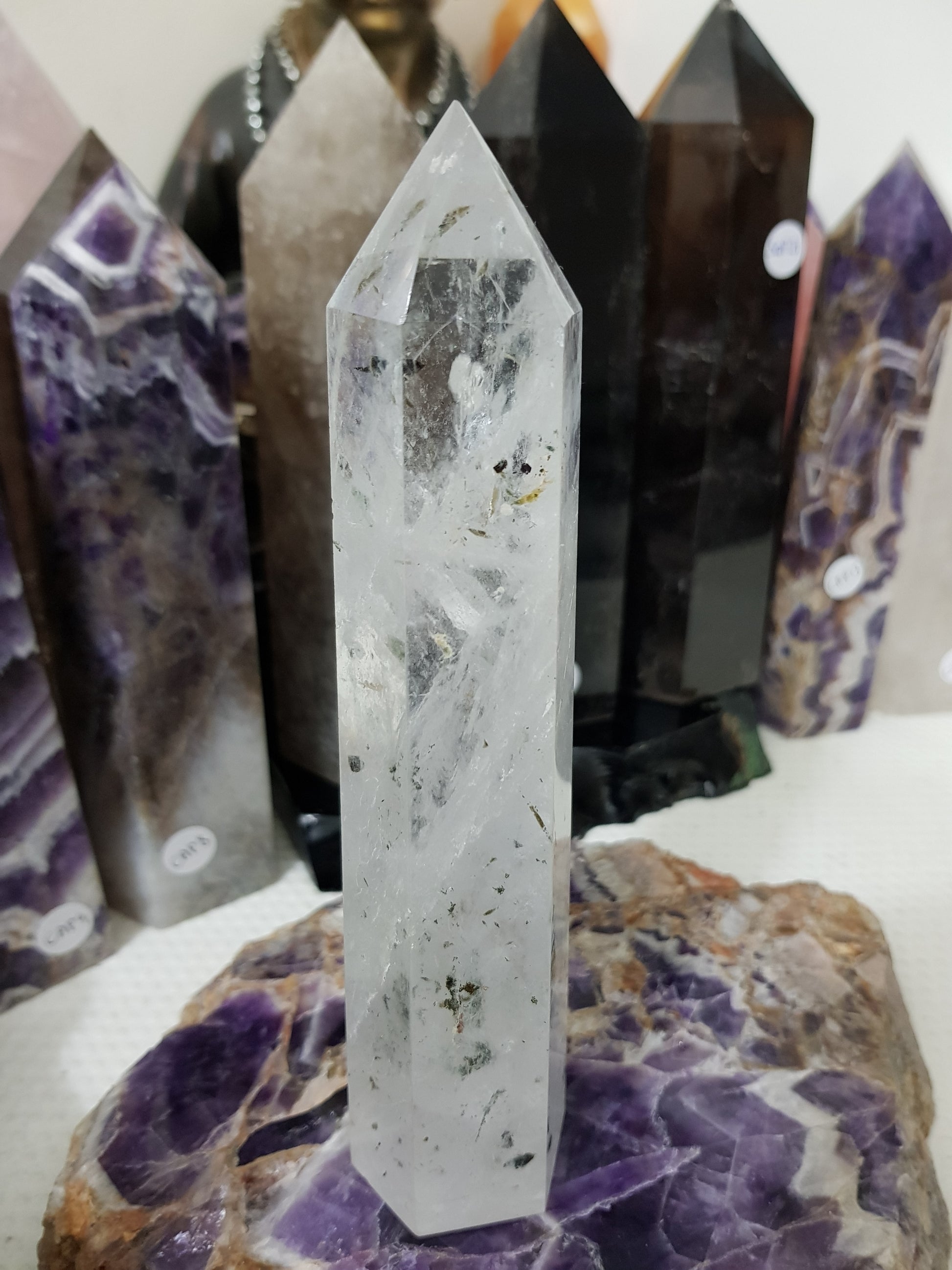 Polished Brazilian Clear quartz crystal point tower 17.5cm
