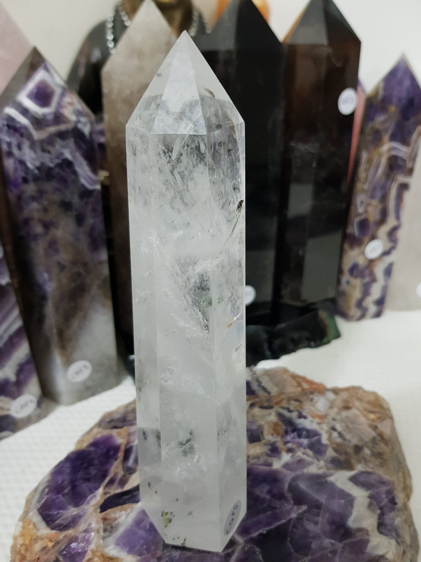 Polished Brazilian Clear quartz crystal point tower 17.5cm