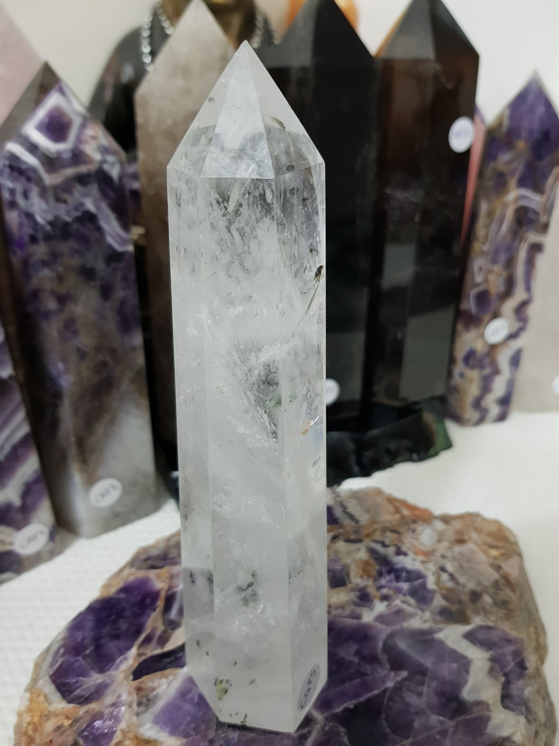 Polished Brazilian Clear quartz crystal point tower 17.5cm