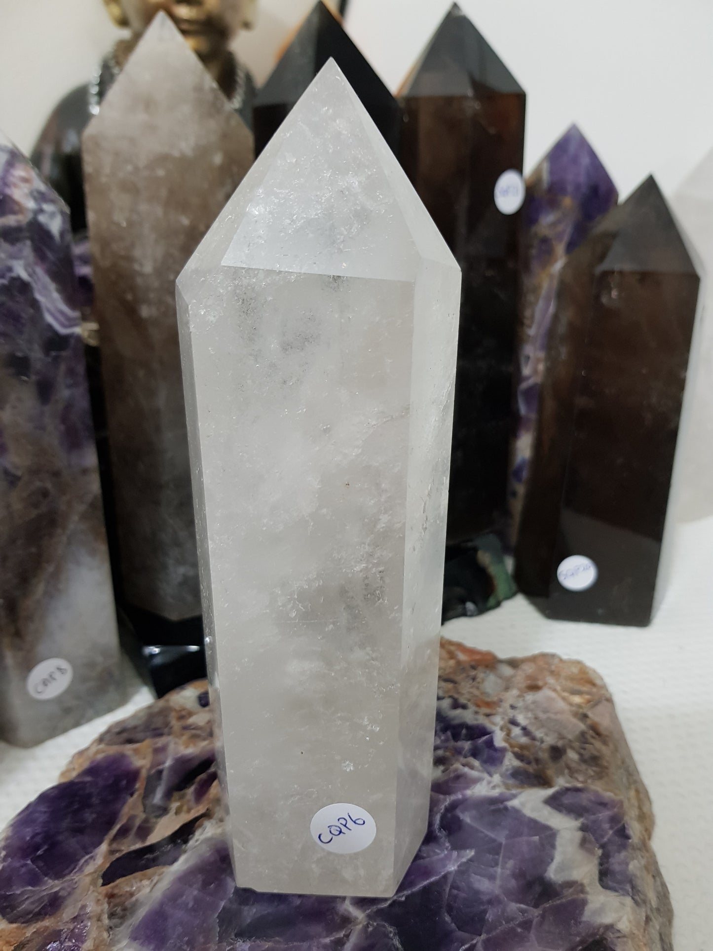 Polished Brazilian Clear quartz crystal point tower 17cm
