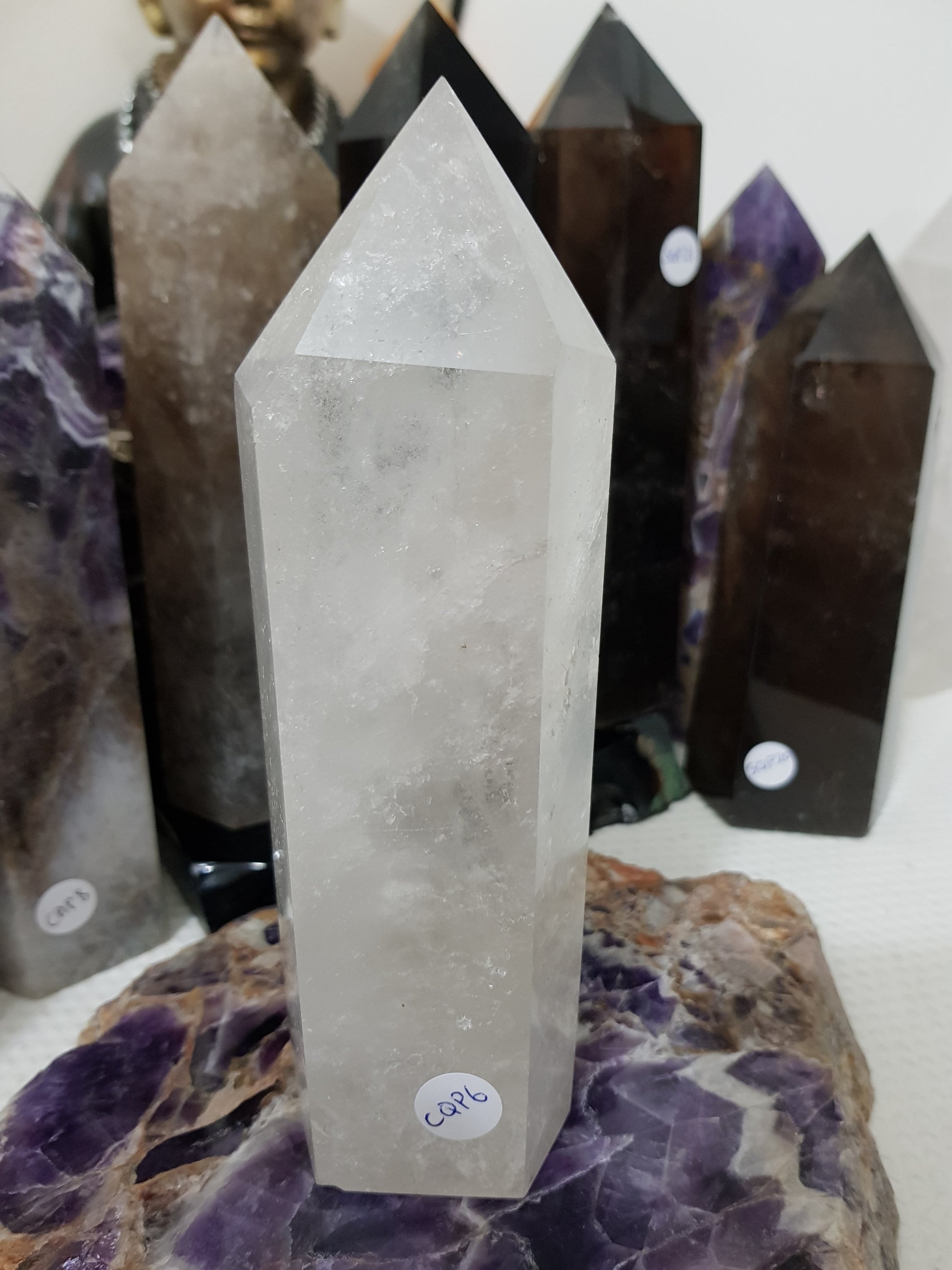Polished Brazilian Clear quartz crystal point tower 17cm