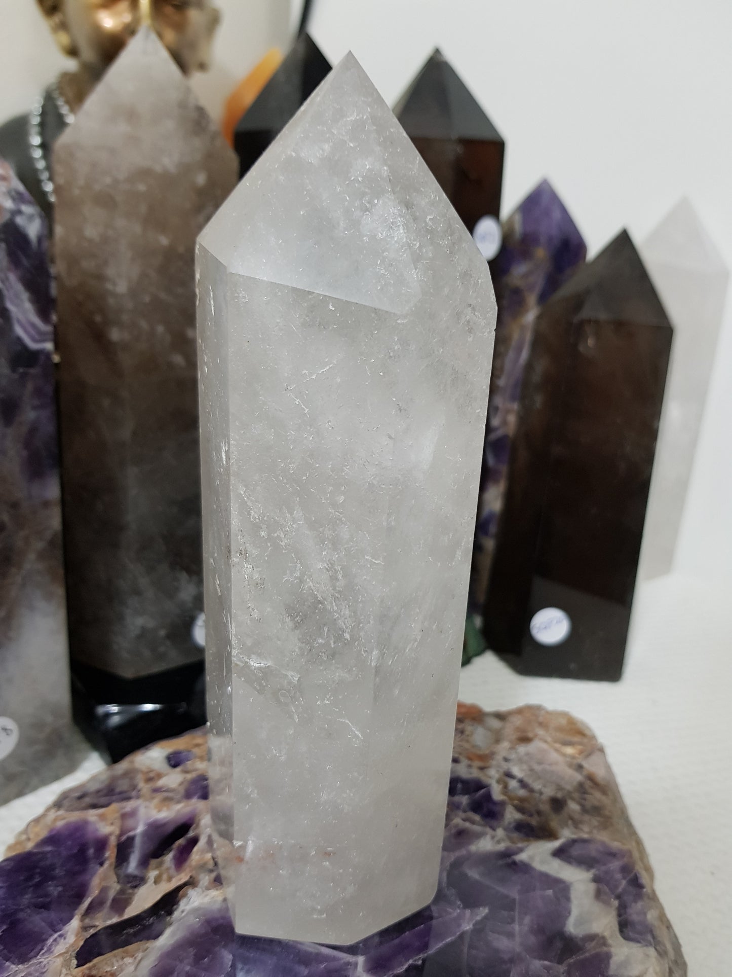 Polished Brazilian Clear quartz crystal point tower 17cm