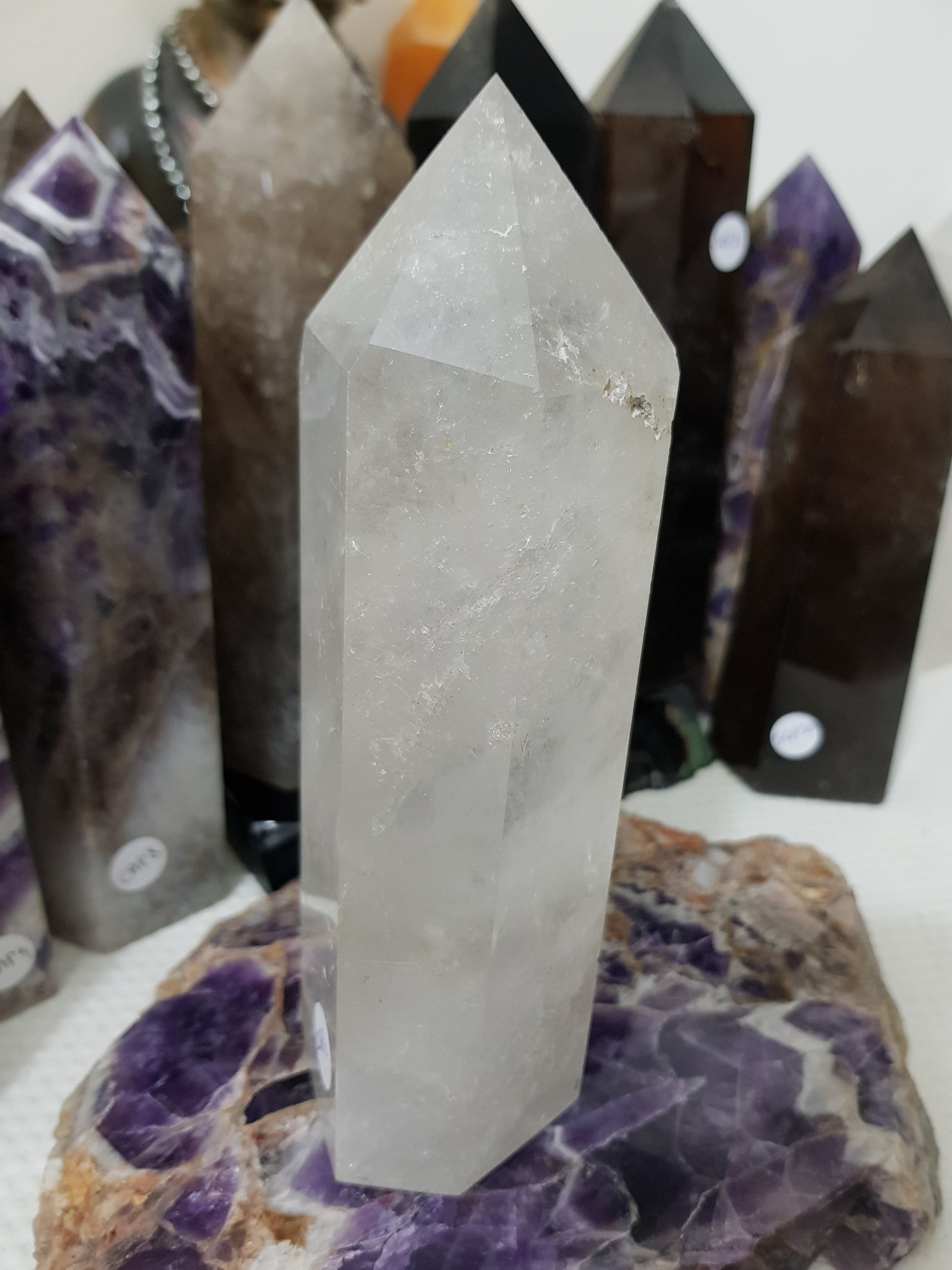 Polished Brazilian Clear quartz crystal point tower 17cm