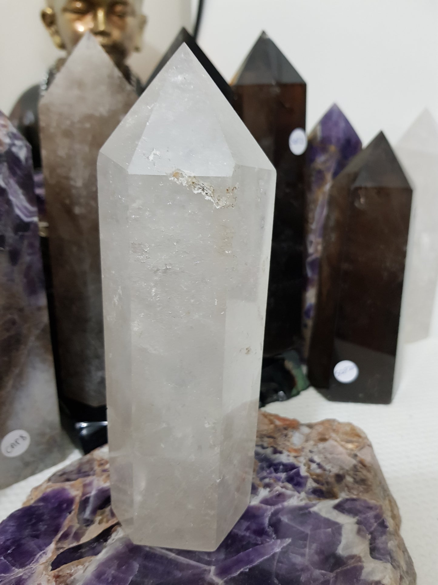 Polished Brazilian Clear quartz crystal point tower 17cm