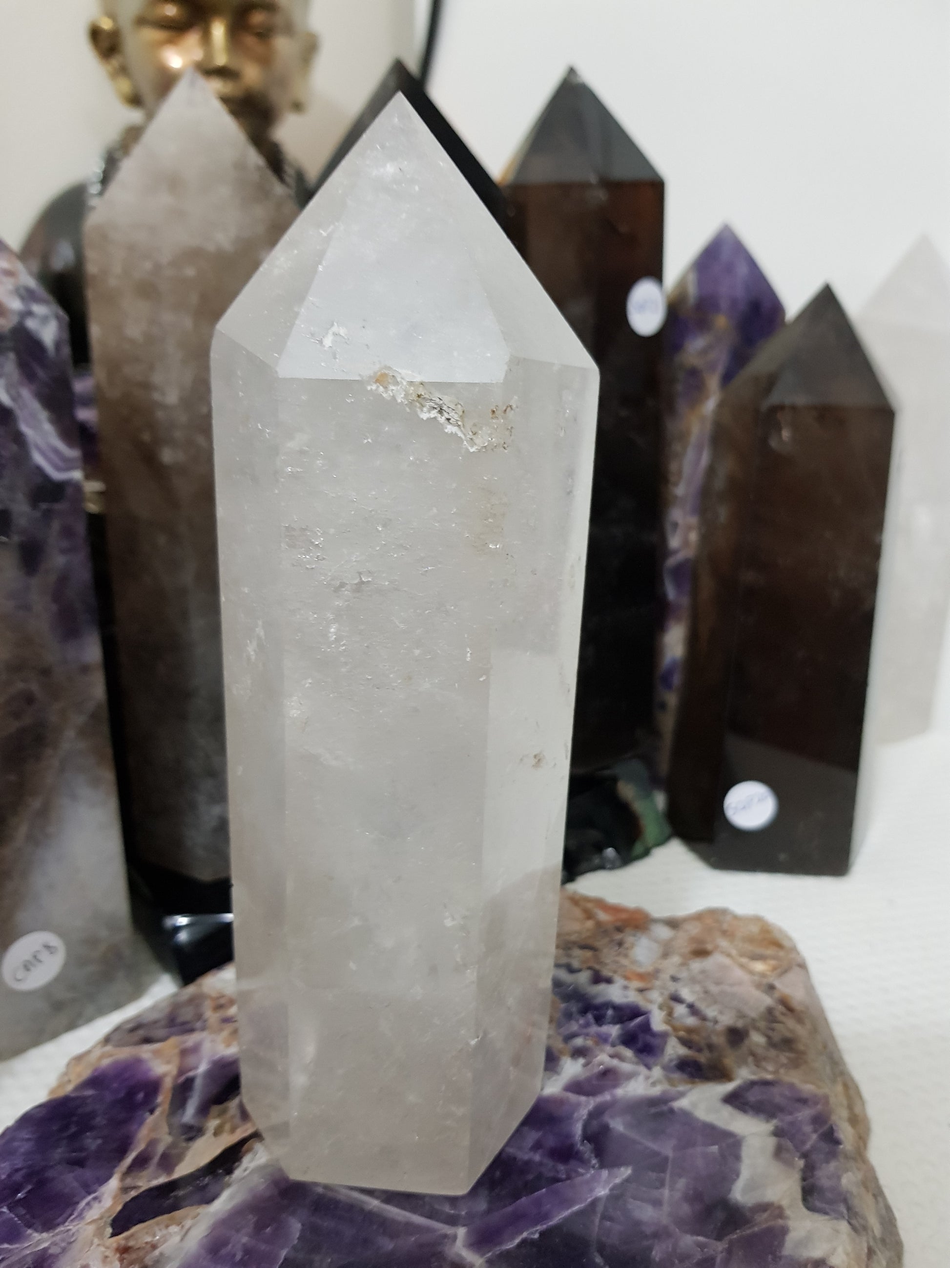 Polished Brazilian Clear quartz crystal point tower 17cm