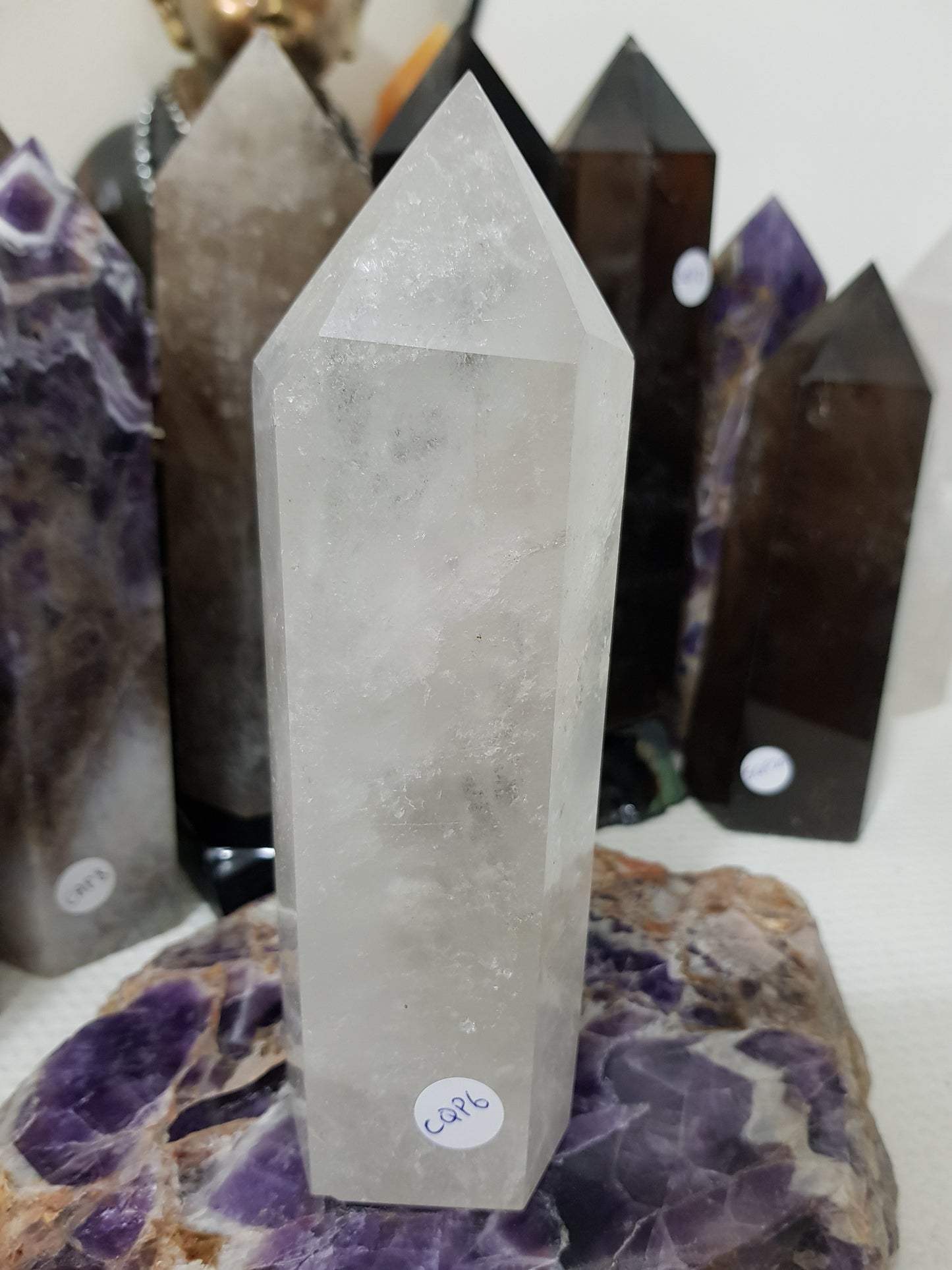 Polished Brazilian Clear quartz crystal point tower 17cm
