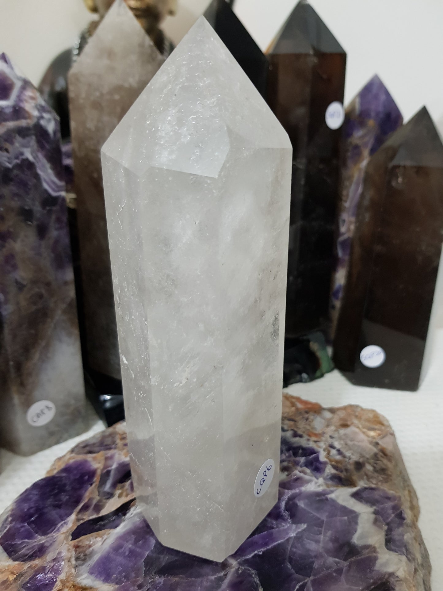 Polished Brazilian Clear quartz crystal point tower 17cm
