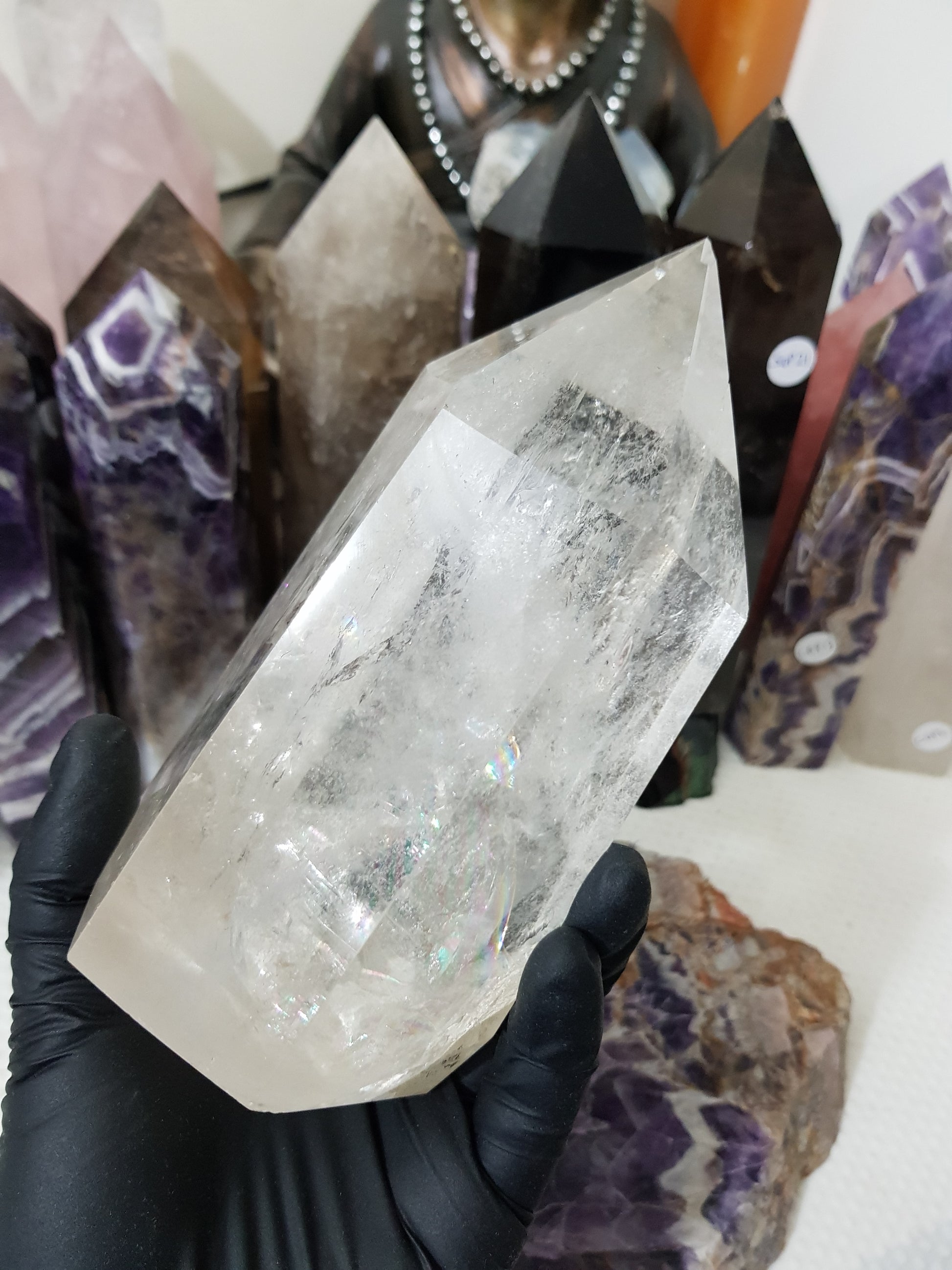 Polished Brazilian Clear quartz crystal point tower 15cm