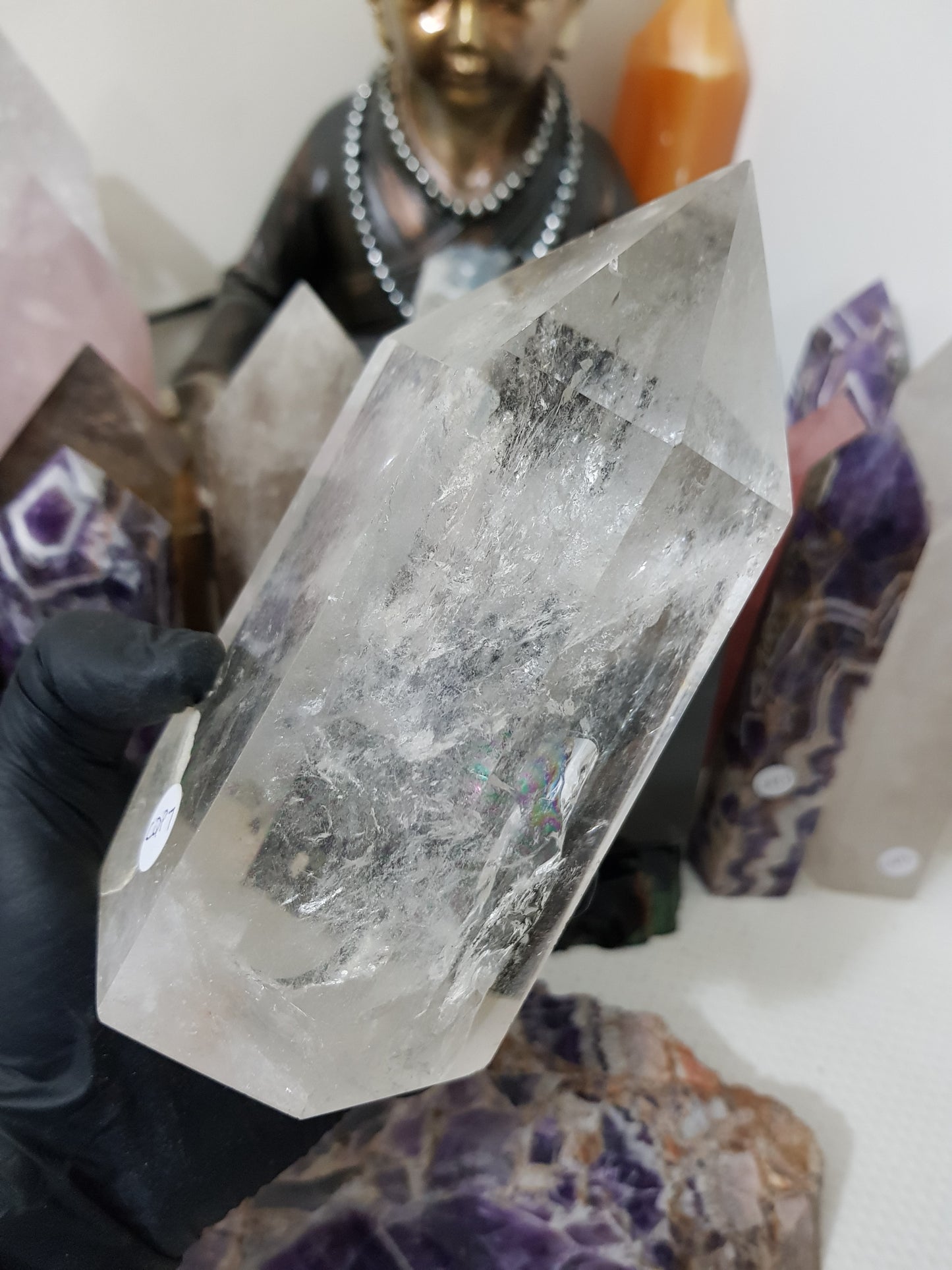 Polished Brazilian Clear quartz crystal point tower 15cm