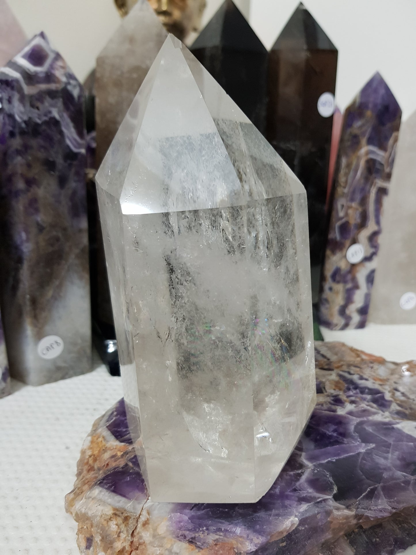 Polished Brazilian Clear quartz crystal point tower 15cm