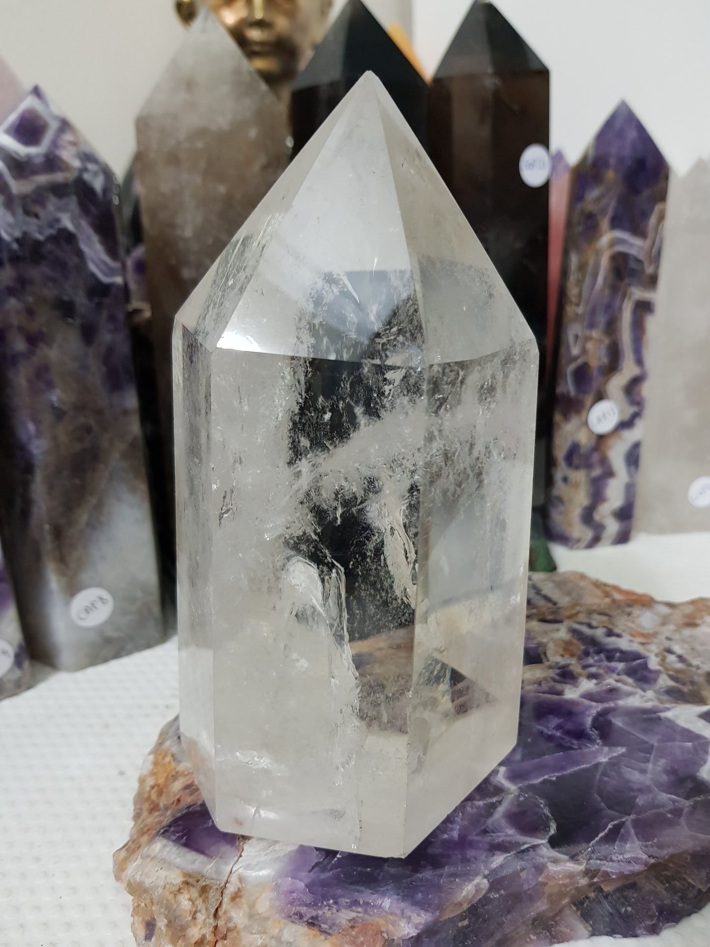 Polished Brazilian Clear quartz crystal point tower 15cm
