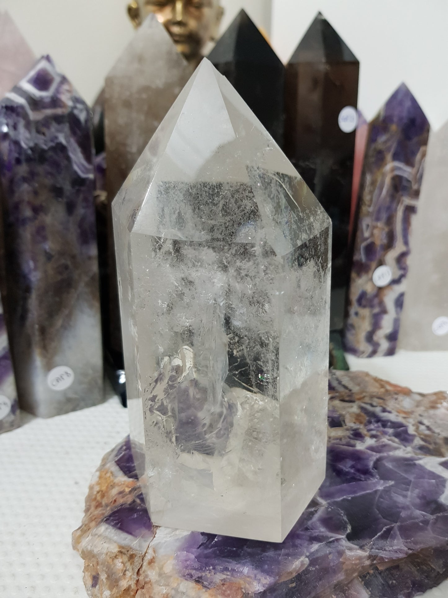 Polished Brazilian Clear quartz crystal point tower 15cm