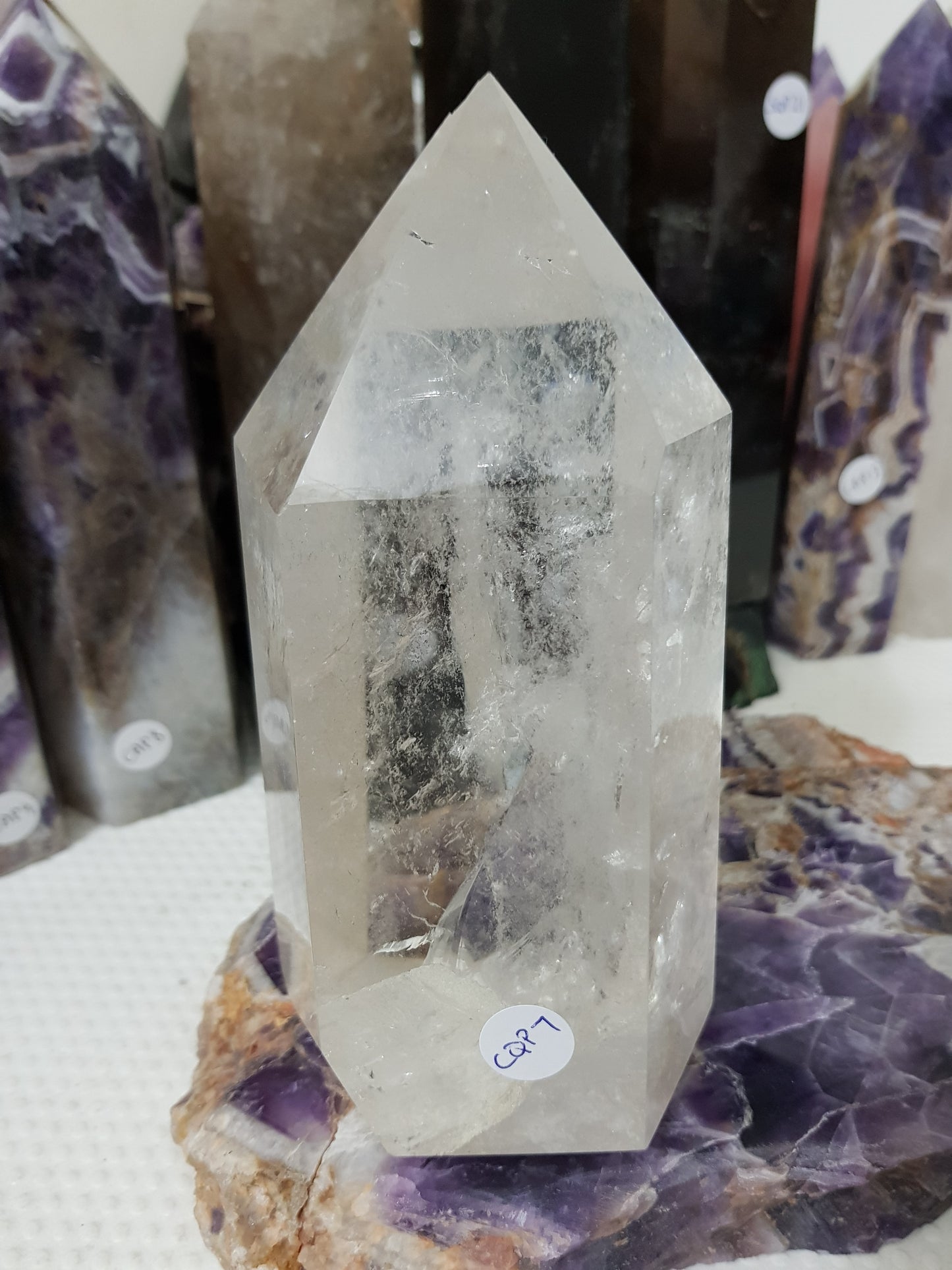 Polished Brazilian Clear quartz crystal point tower 15cm