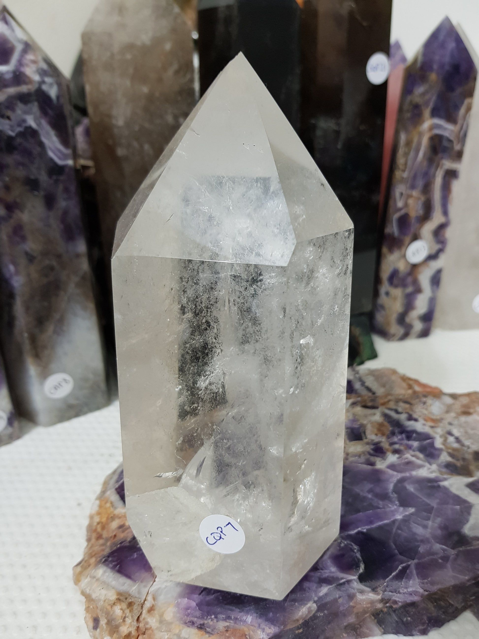 Polished Brazilian Clear quartz crystal point tower 15cm