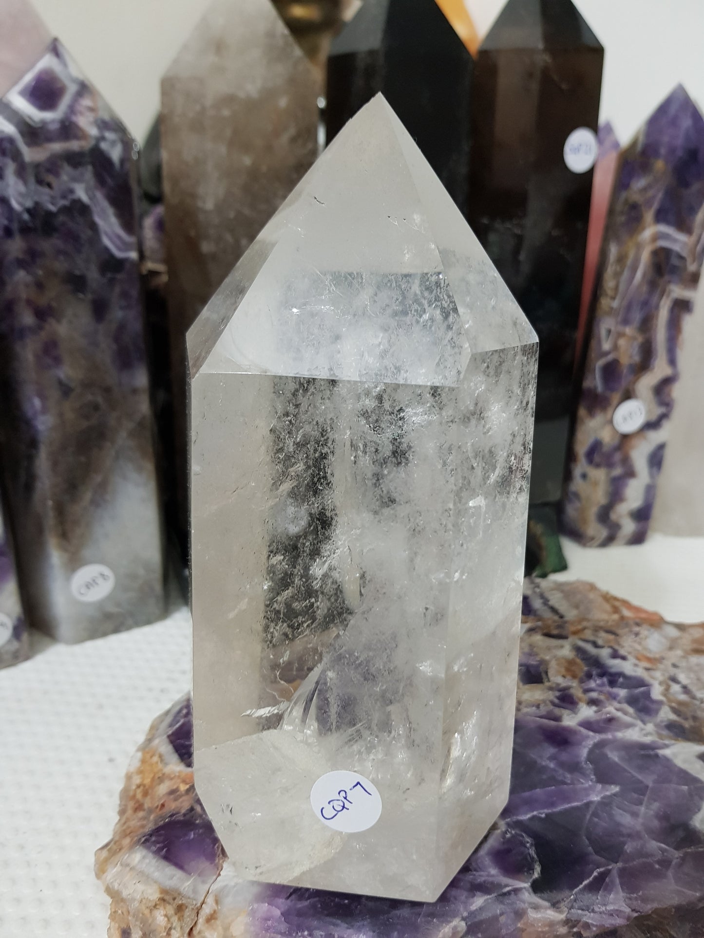 Polished Brazilian Clear quartz crystal point tower 15cm