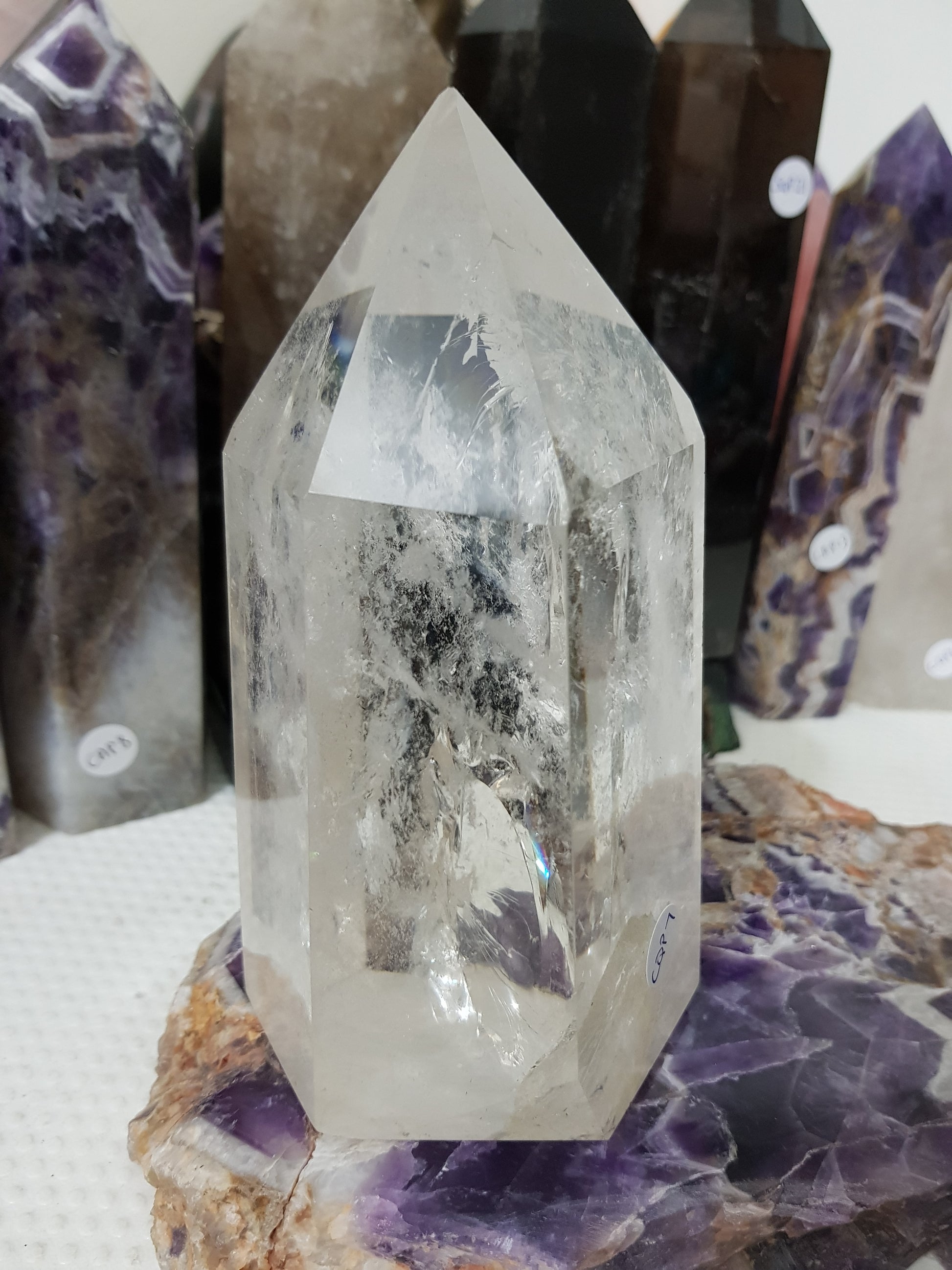 Polished Brazilian Clear quartz crystal point tower 15cm