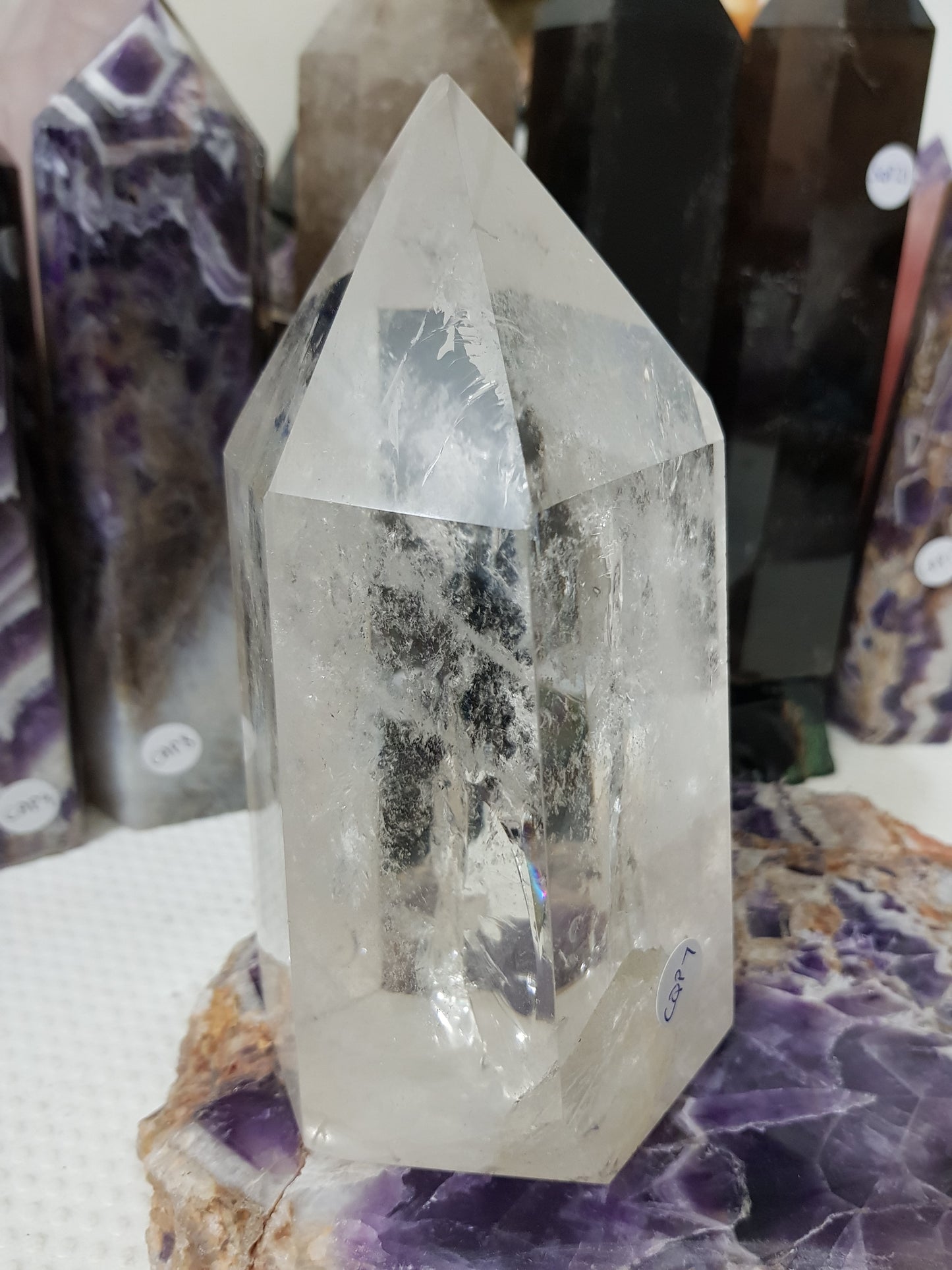 Polished Brazilian Clear quartz crystal point tower 15cm