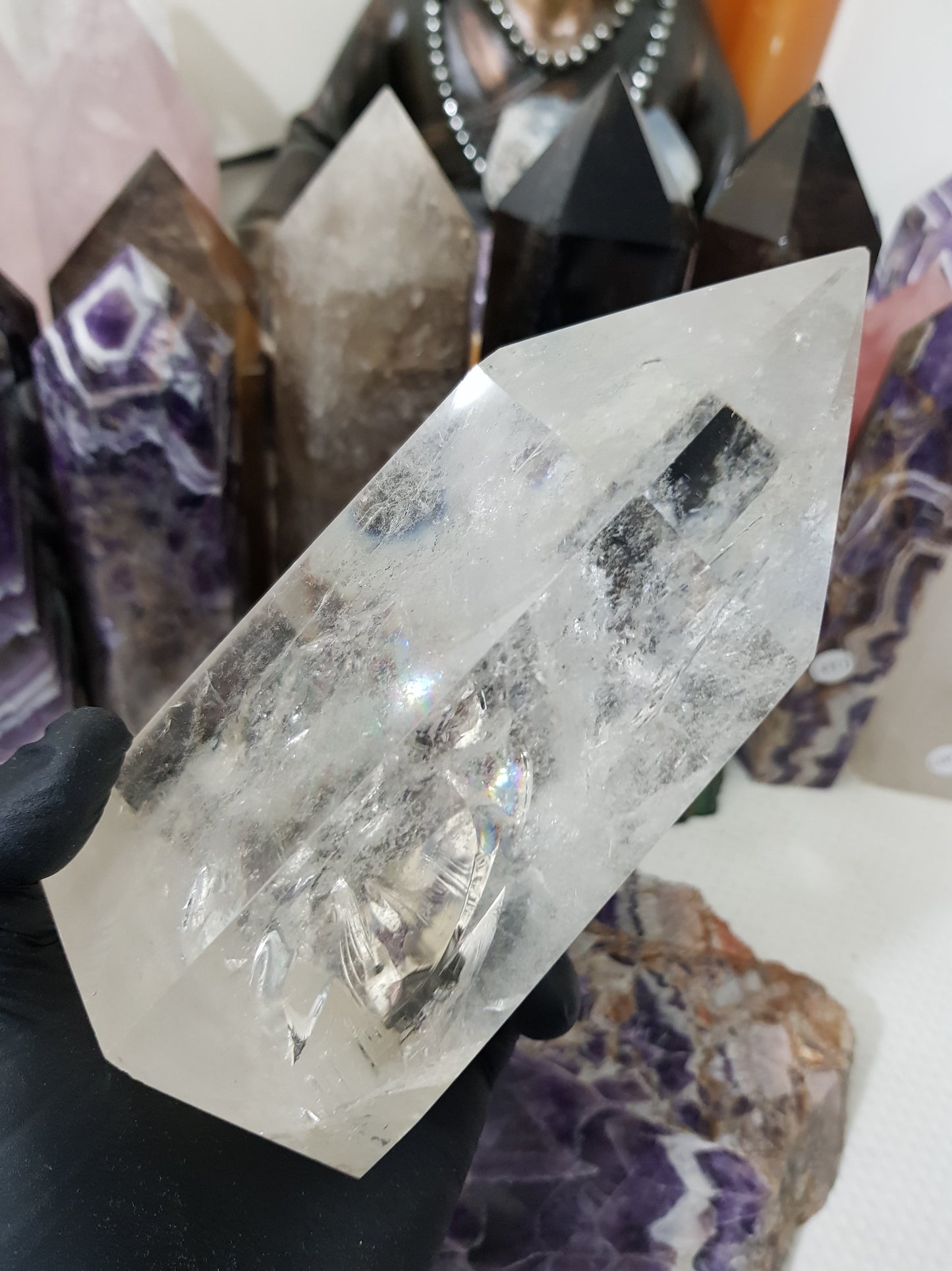 Polished Brazilian Clear quartz crystal point tower 15cm