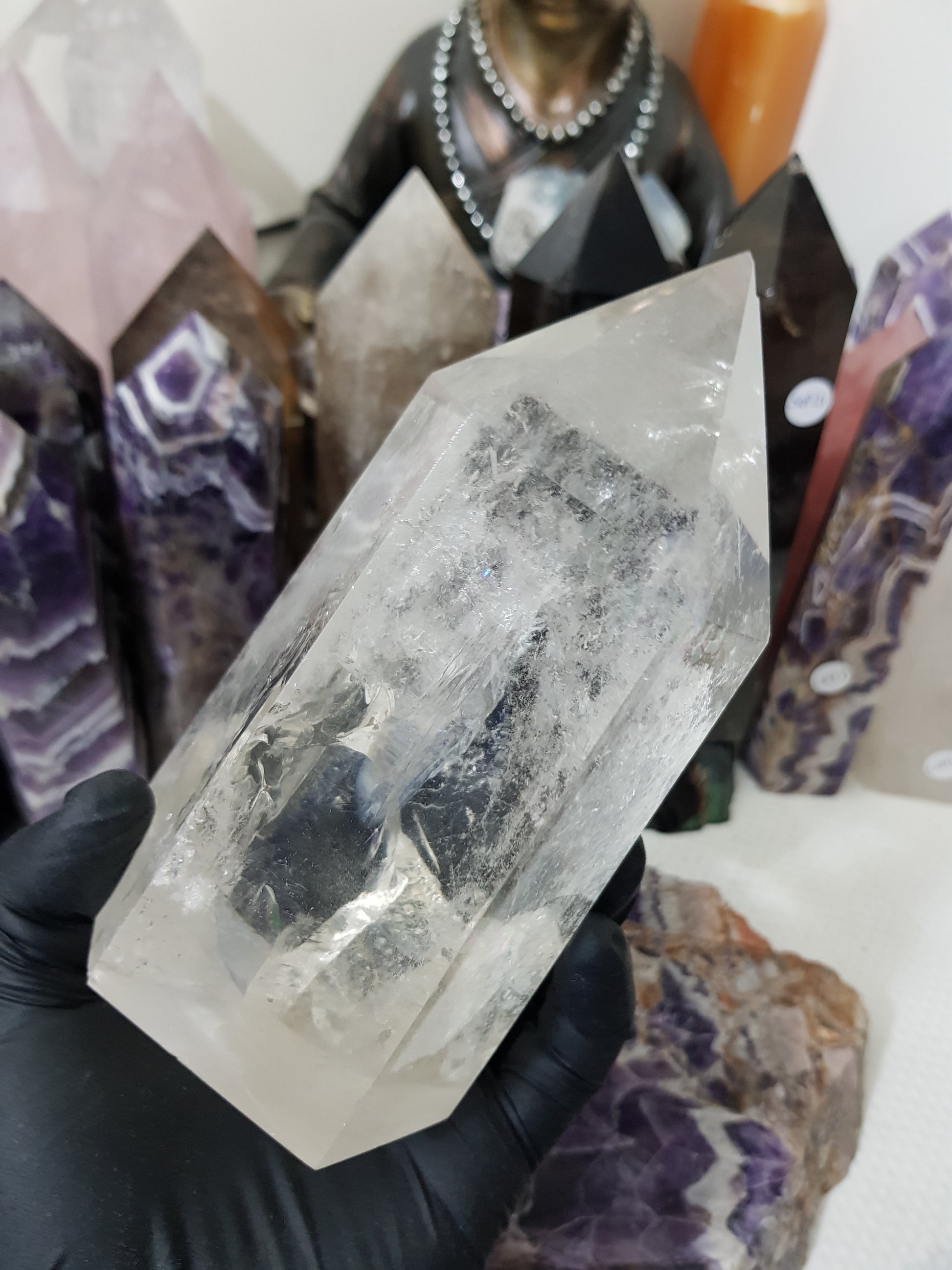 Polished Brazilian Clear quartz crystal point tower 15cm