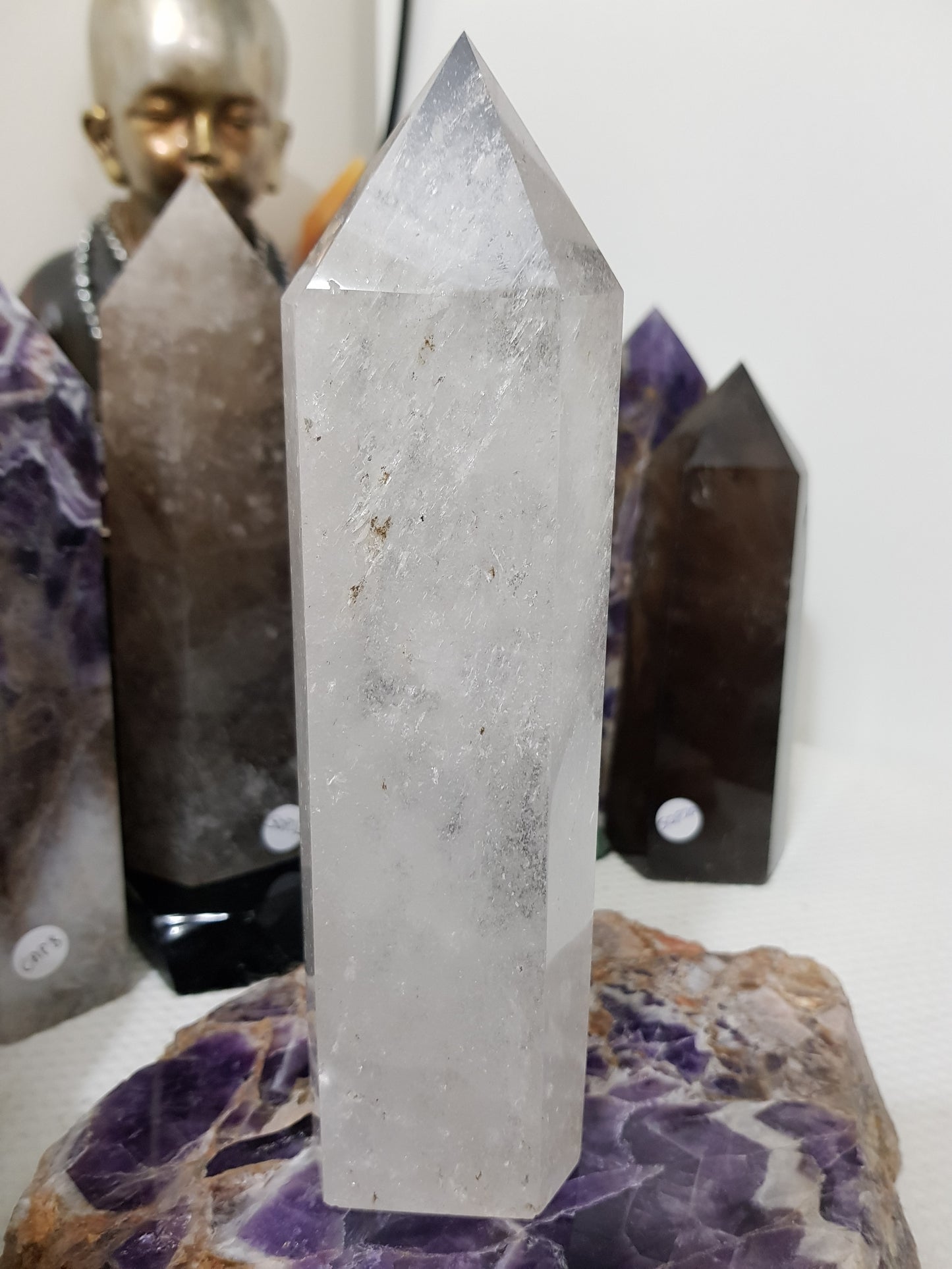 Polished Brazilian Clear quartz crystal point tower 19.5cm