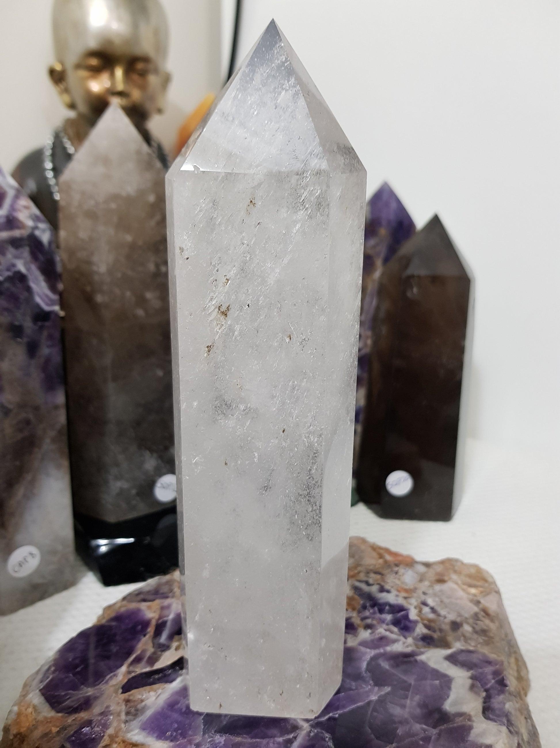 Polished Brazilian Clear quartz crystal point tower 19.5cm