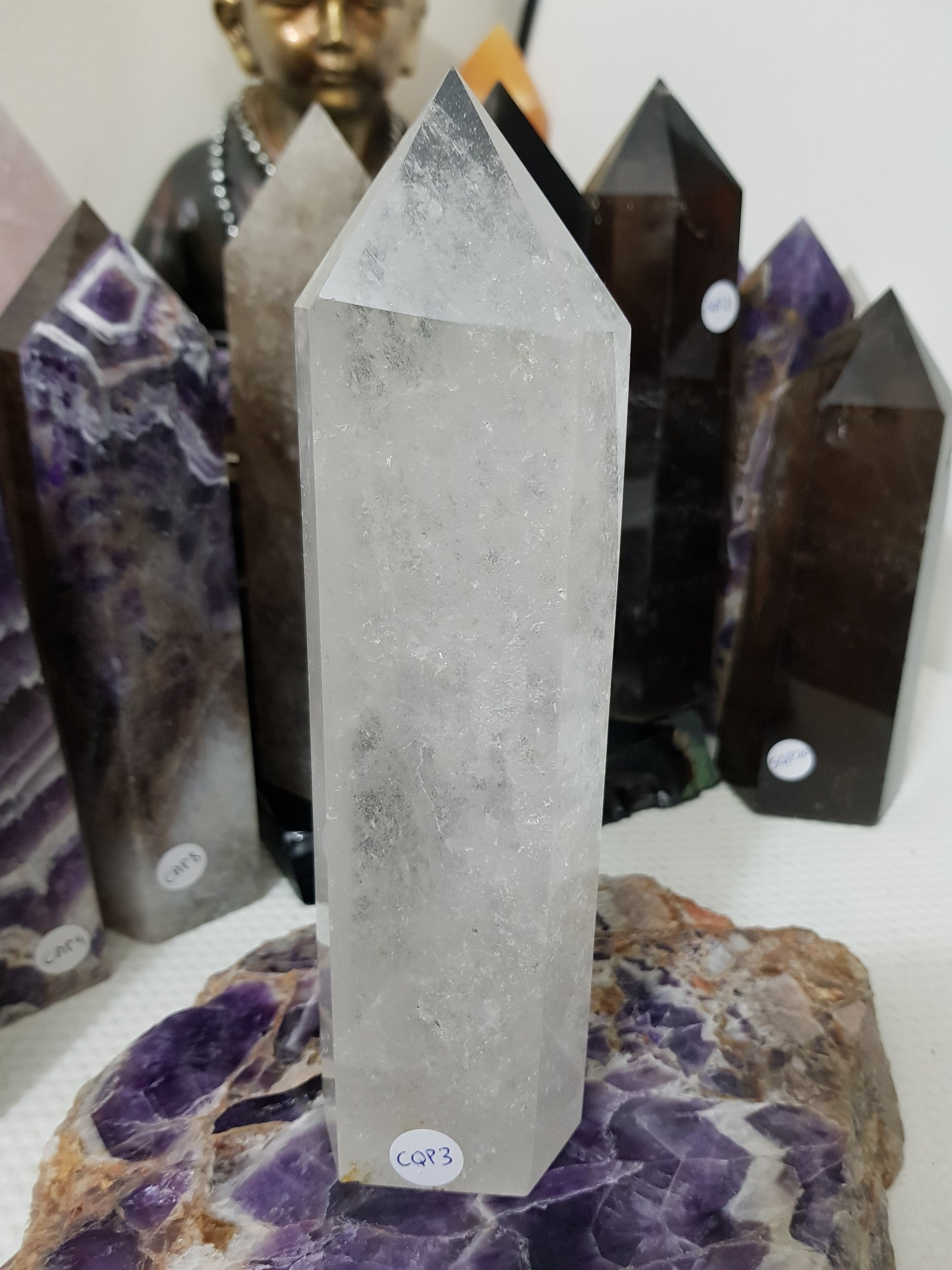 Polished Brazilian Clear quartz crystal point tower 19.5cm