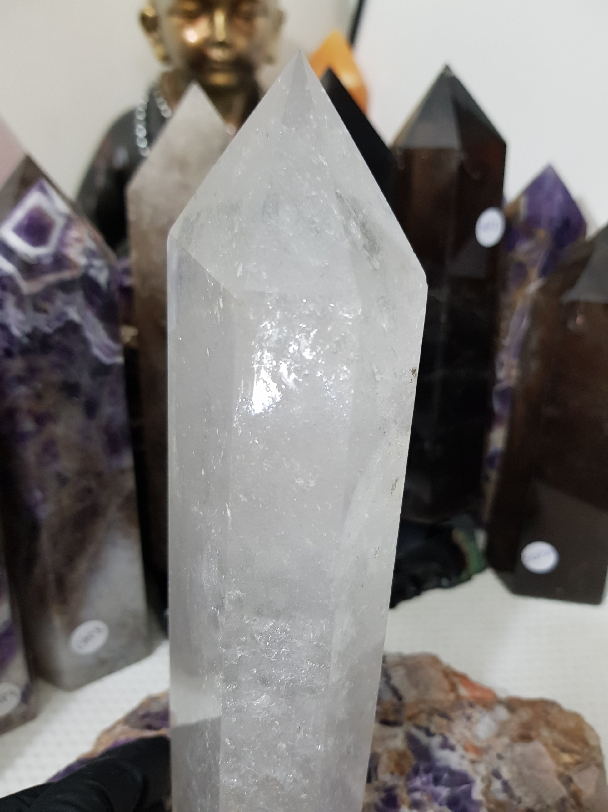 Polished Brazilian Clear quartz crystal point tower 19.5cm