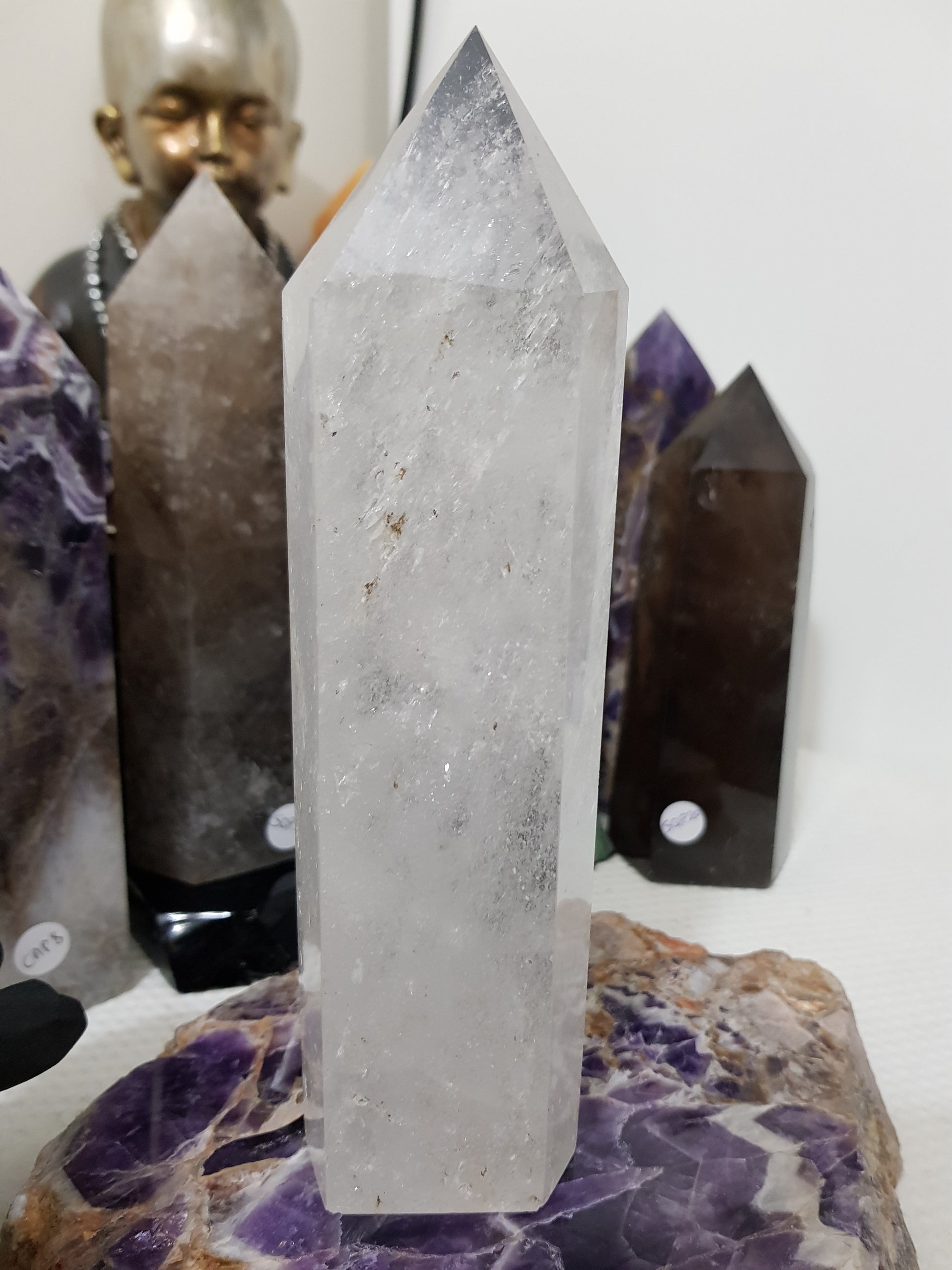 Polished Brazilian Clear quartz crystal point tower 19.5cm