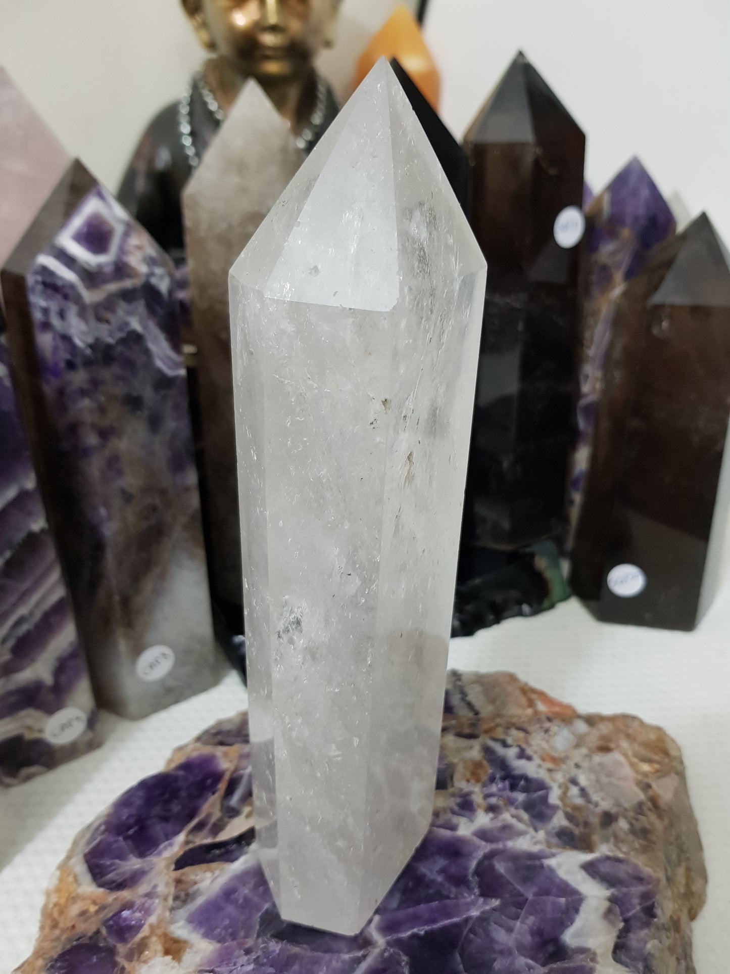 Polished Brazilian Clear quartz crystal point tower 19.5cm