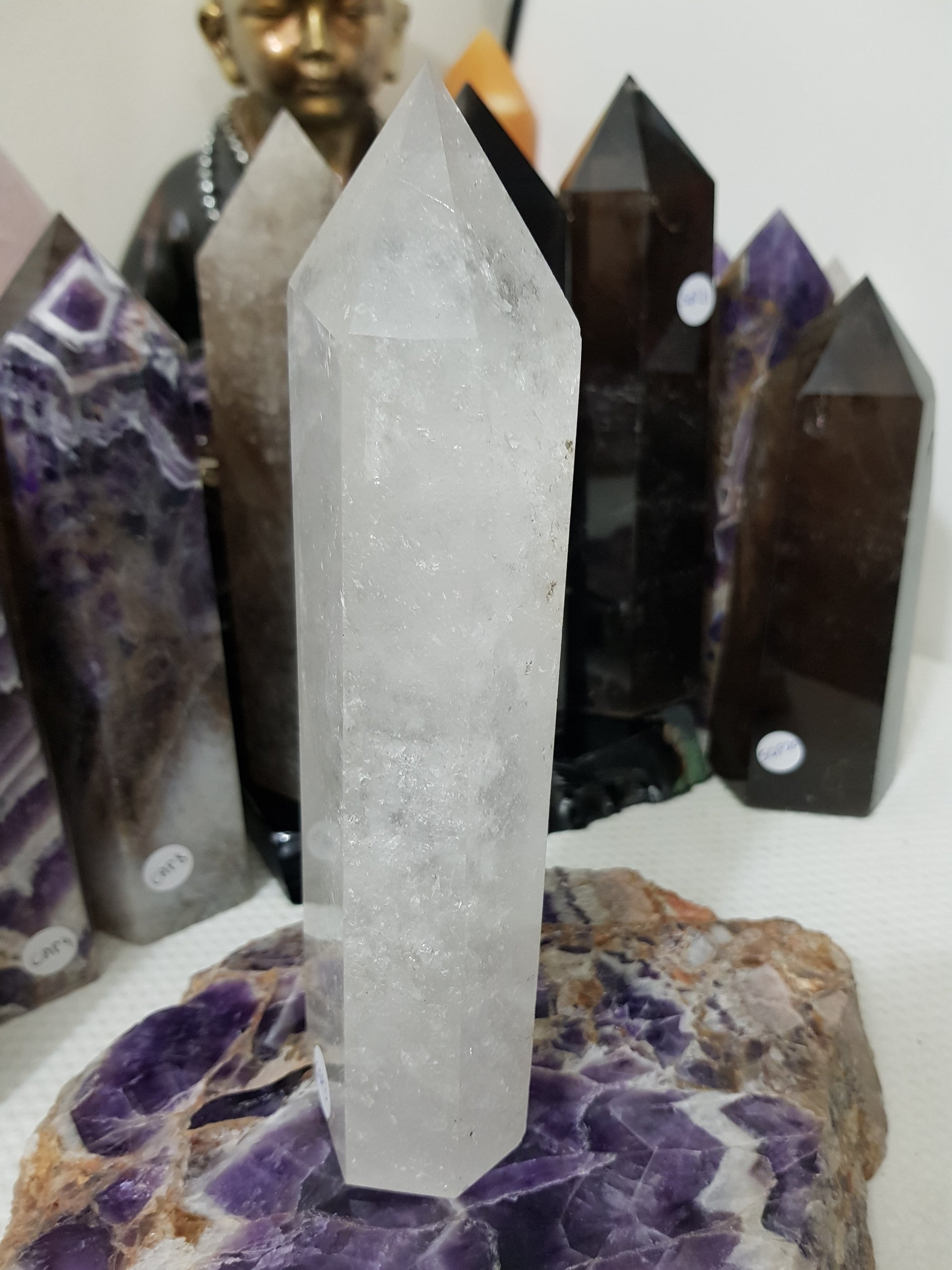 Polished Brazilian Clear quartz crystal point tower 19.5cm