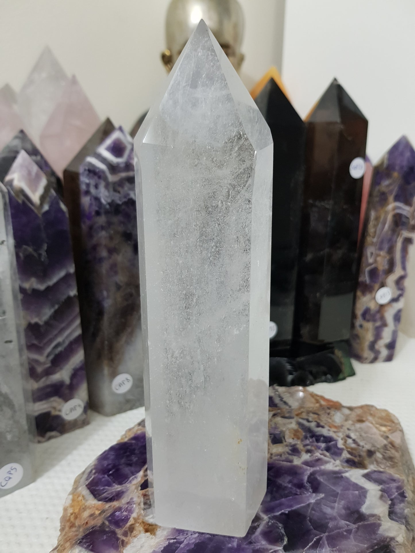 Polished Brazilian Clear quartz crystal point tower 20cm