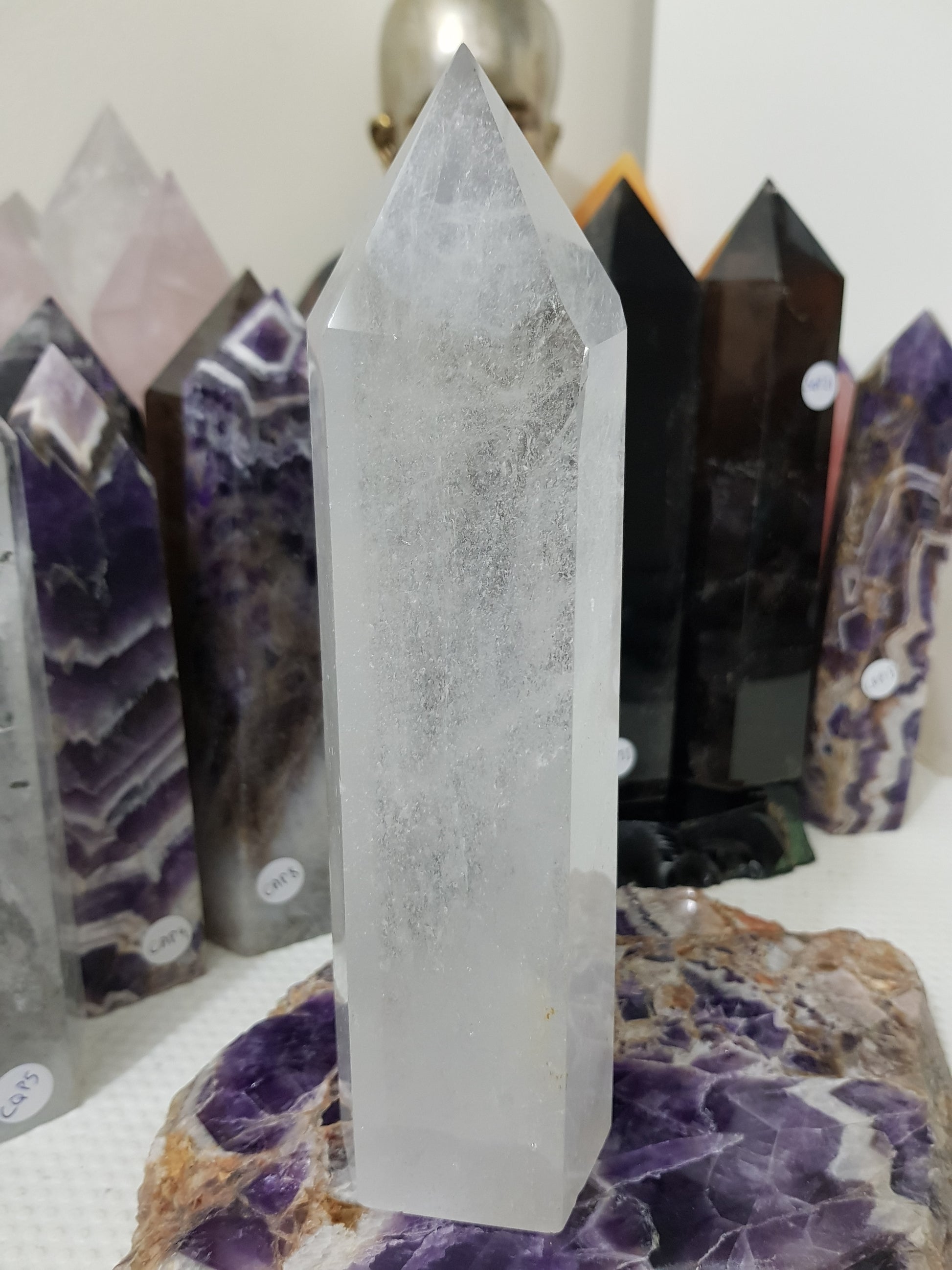 Polished Brazilian Clear quartz crystal point tower 20cm