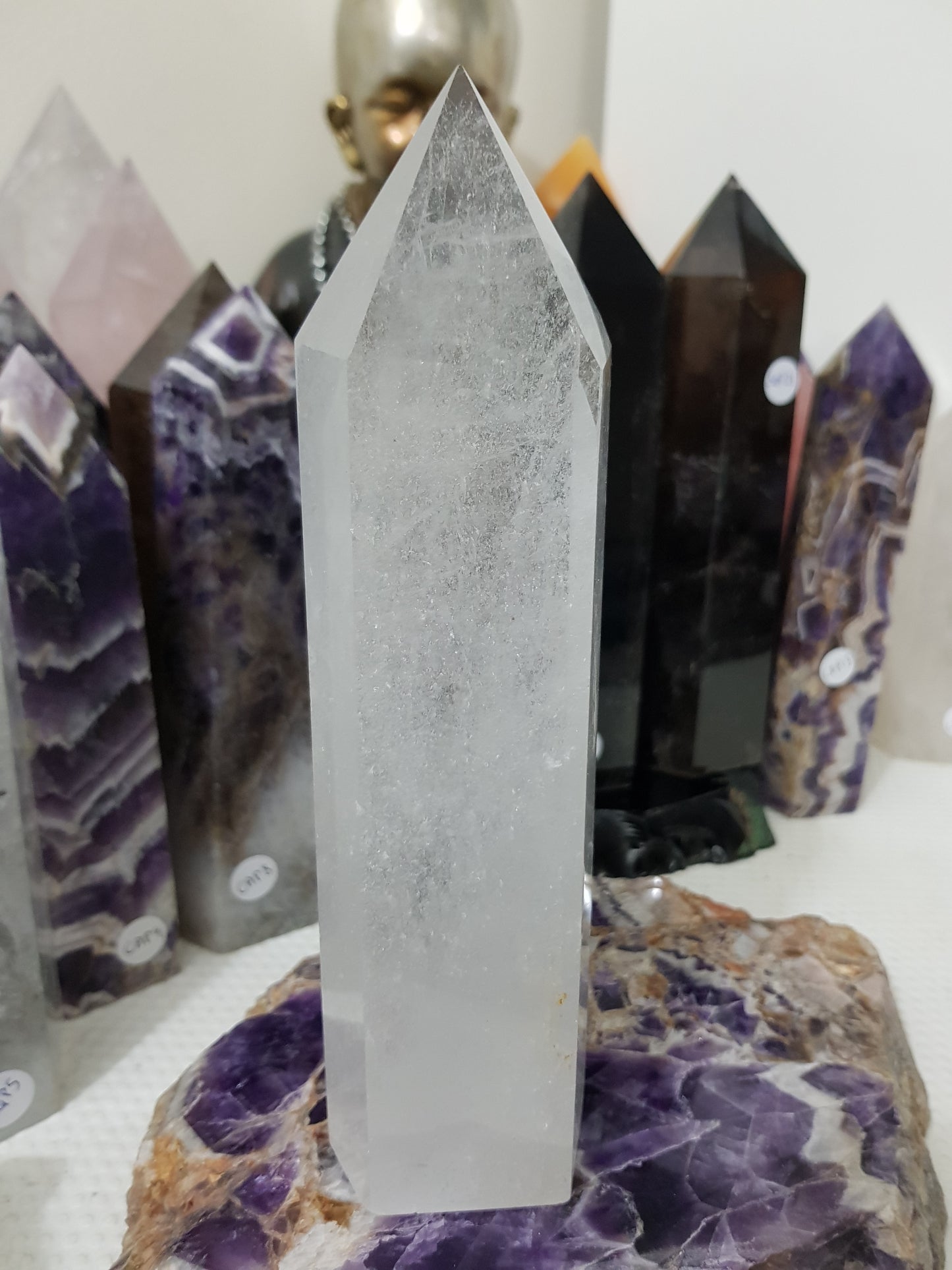 Polished Brazilian Clear quartz crystal point tower 20cm
