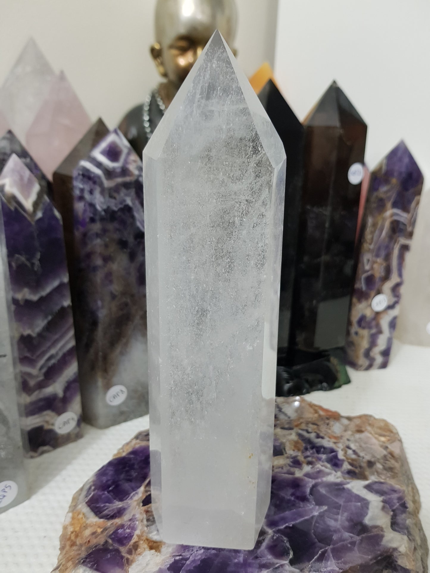 Polished Brazilian Clear quartz crystal point tower 20cm