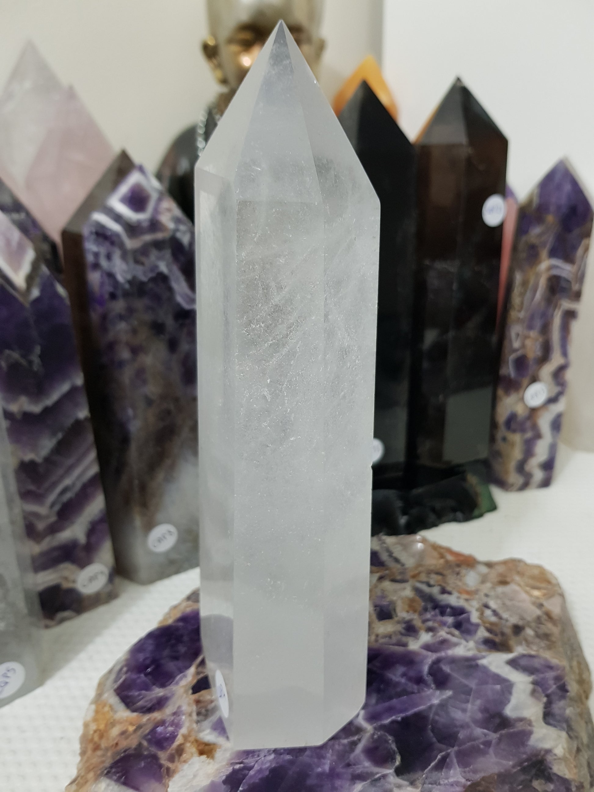 Polished Brazilian Clear quartz crystal point tower 20cm