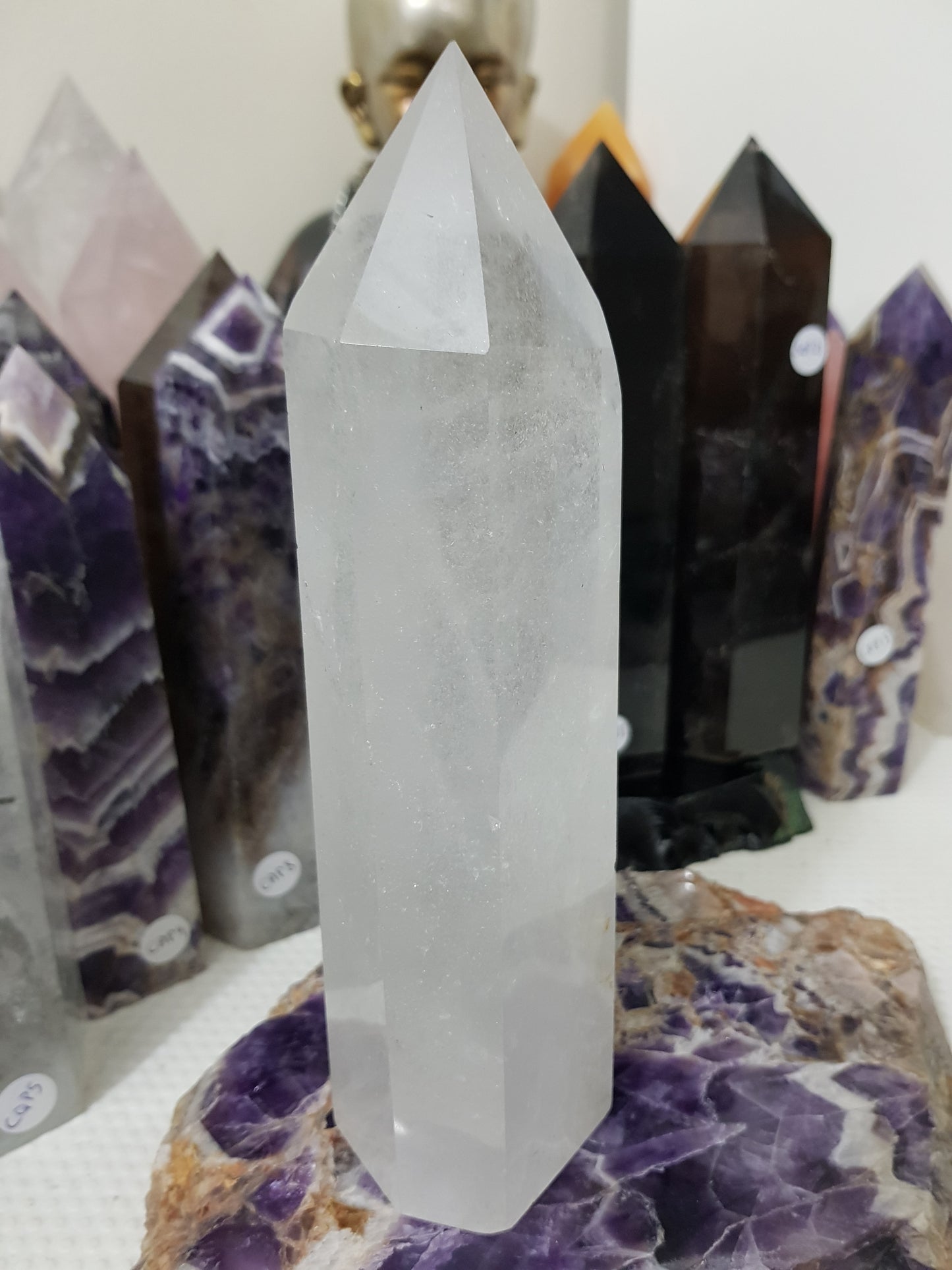 Polished Brazilian Clear quartz crystal point tower 20cm