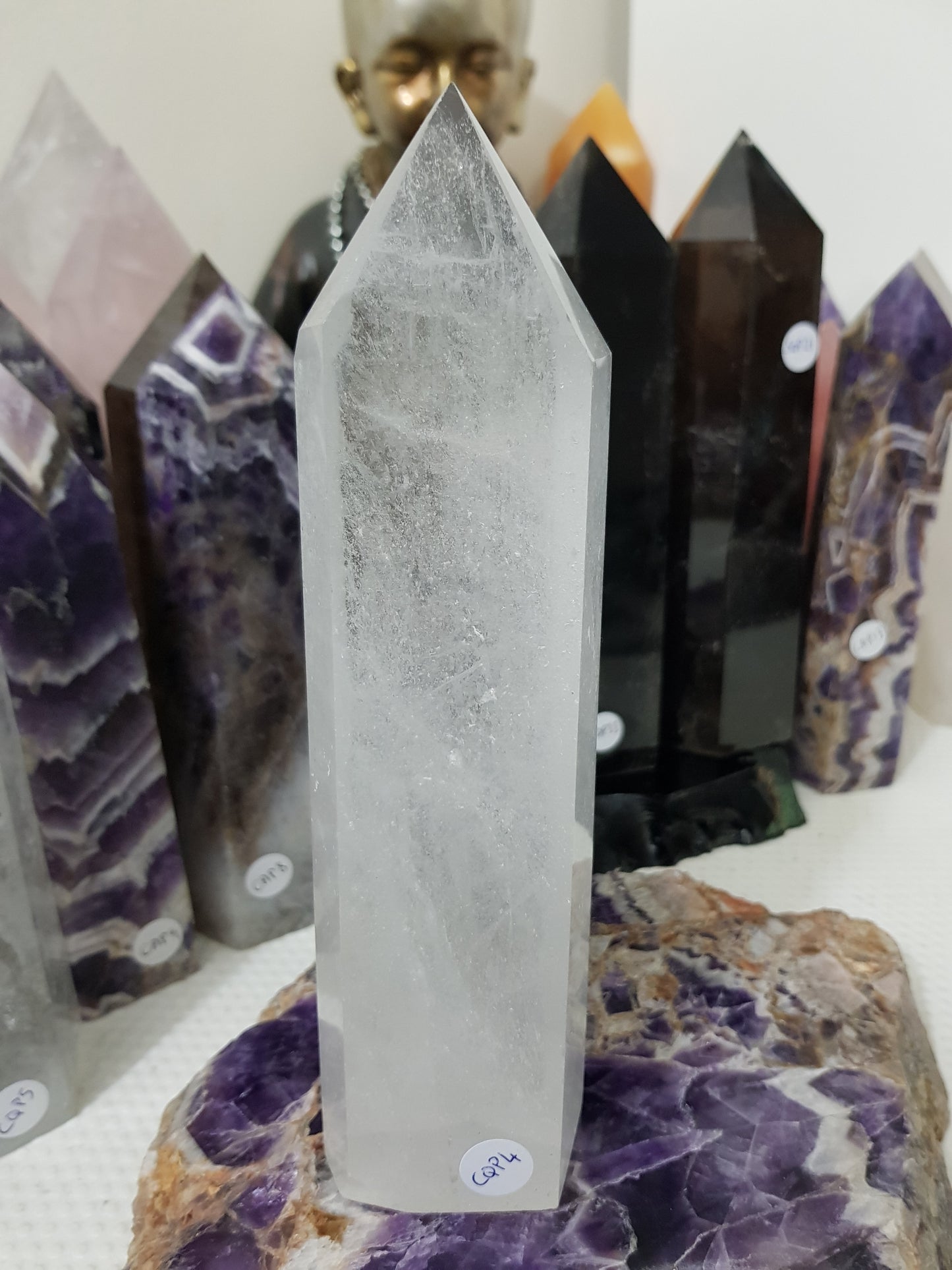 Polished Brazilian Clear quartz crystal point tower 20cm